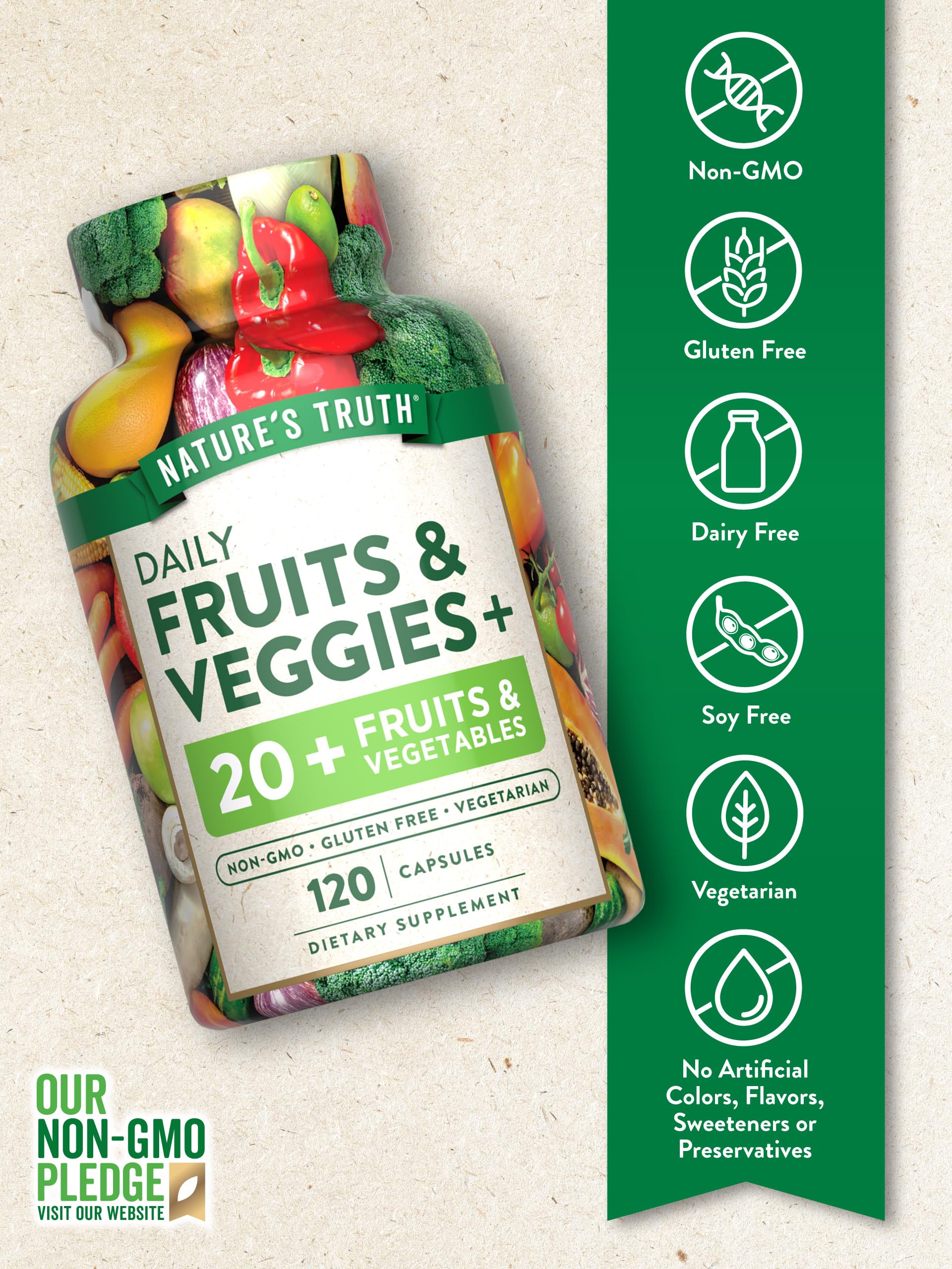 Nature's Truth Fruit and Veggies Supplement | 120 Vegetarian Capsules | 20+ Fruits & Vegetables | Vegetarian, Non-GMO, and Gluten Free Supplement Nature's Truth uk supplements