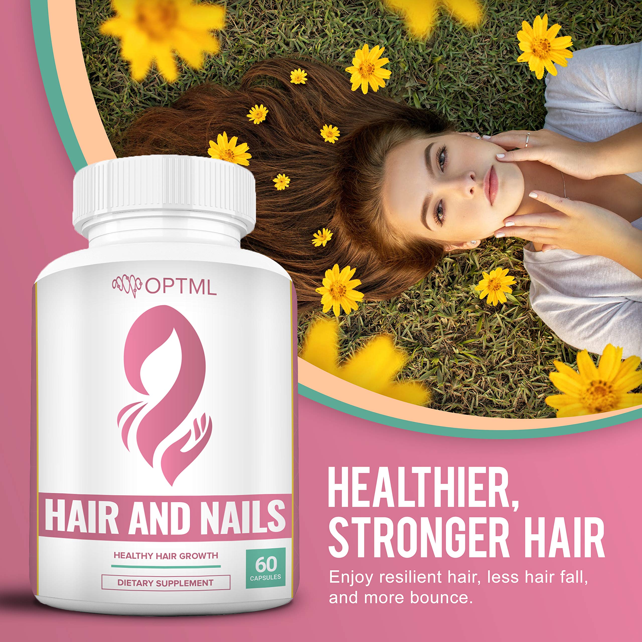 OPTML Hair and Nail Vitamins for Hair Growth and Thickness, Biotin-Infused Hair Pills, Hair Vitamins for Faster Hair Growth and Healthy Nails, for Women and Men, 60 Capsules OPTML uk supplements