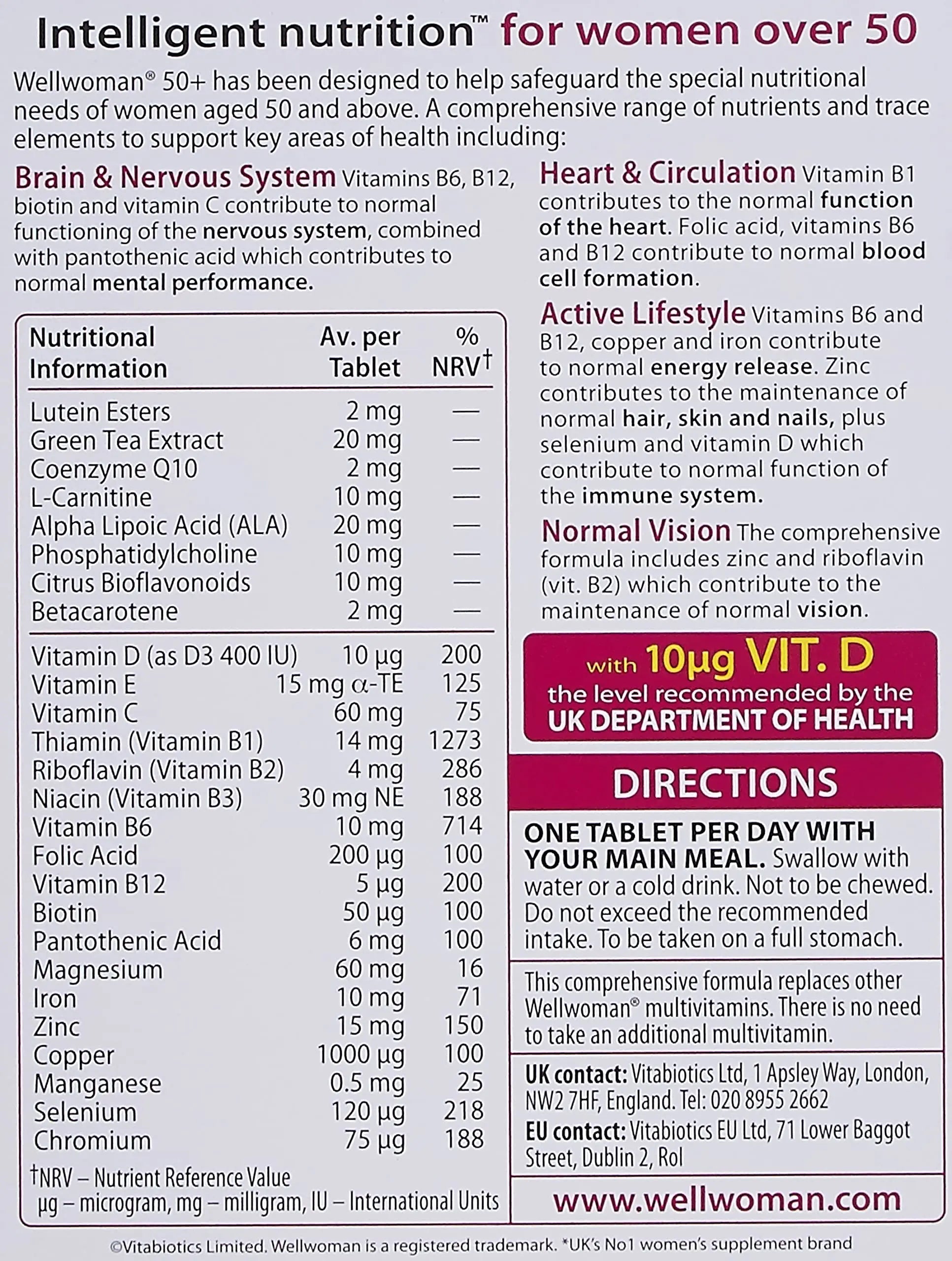 Wellwoman Vitabiotics 50+ 30 Tablets Wellwoman uk supplements