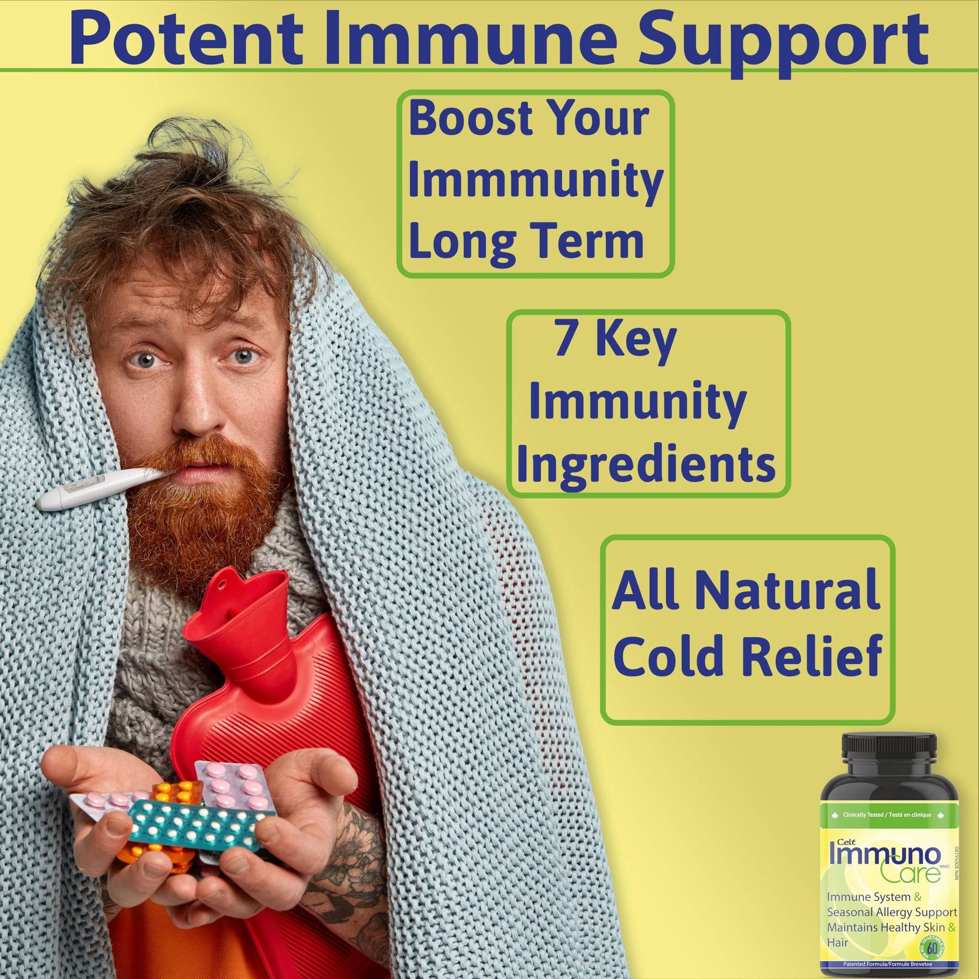 Celt Immunocare 60 v-caps - Potent Seasonal Allergy Blend - Adult Immunity Support - Cholesterol Modulator - Plant Sterols Ultra Strength - 7 Key Immunity Enhancing Ingredients Celt Immuno-Care uk supplements