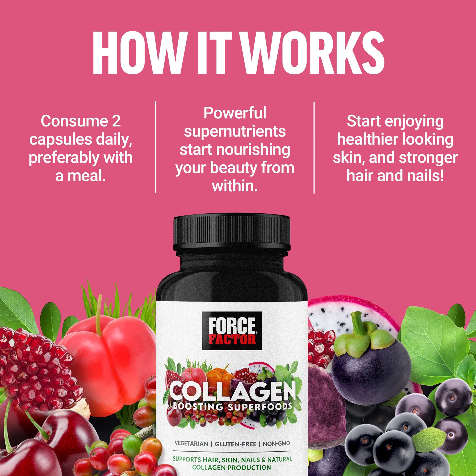 Force Factor Collagen Boosting Superfoods, Vegan Collagen Booster with Hyaluronic Acid, Biotin, Bamboo, Amino Acids & Vitamins for Hair, Skin, and Nails, Strengthener and Skin Supplement, 60 Capsules Force Factor uk supplements