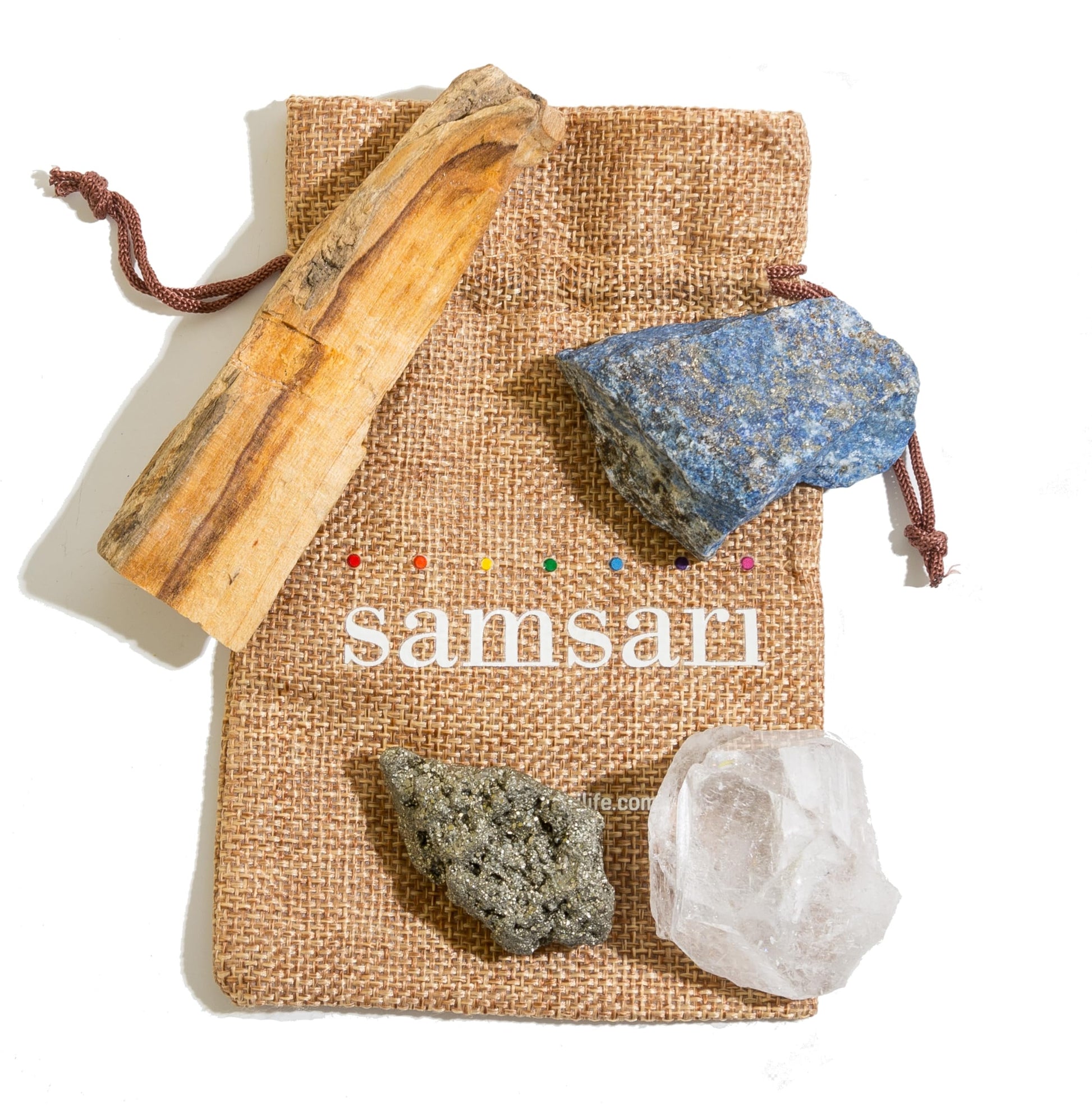 5PCS SAMSARI Abundance XL Crystals Healing Set - (Pyrite, Lapis Lazuli, Clear Quartz), 1 Palo Santo Stick SAMSARI uk supplements