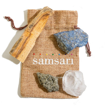 5PCS SAMSARI Abundance XL Crystals Healing Set - (Pyrite, Lapis Lazuli, Clear Quartz), 1 Palo Santo Stick SAMSARI uk supplements