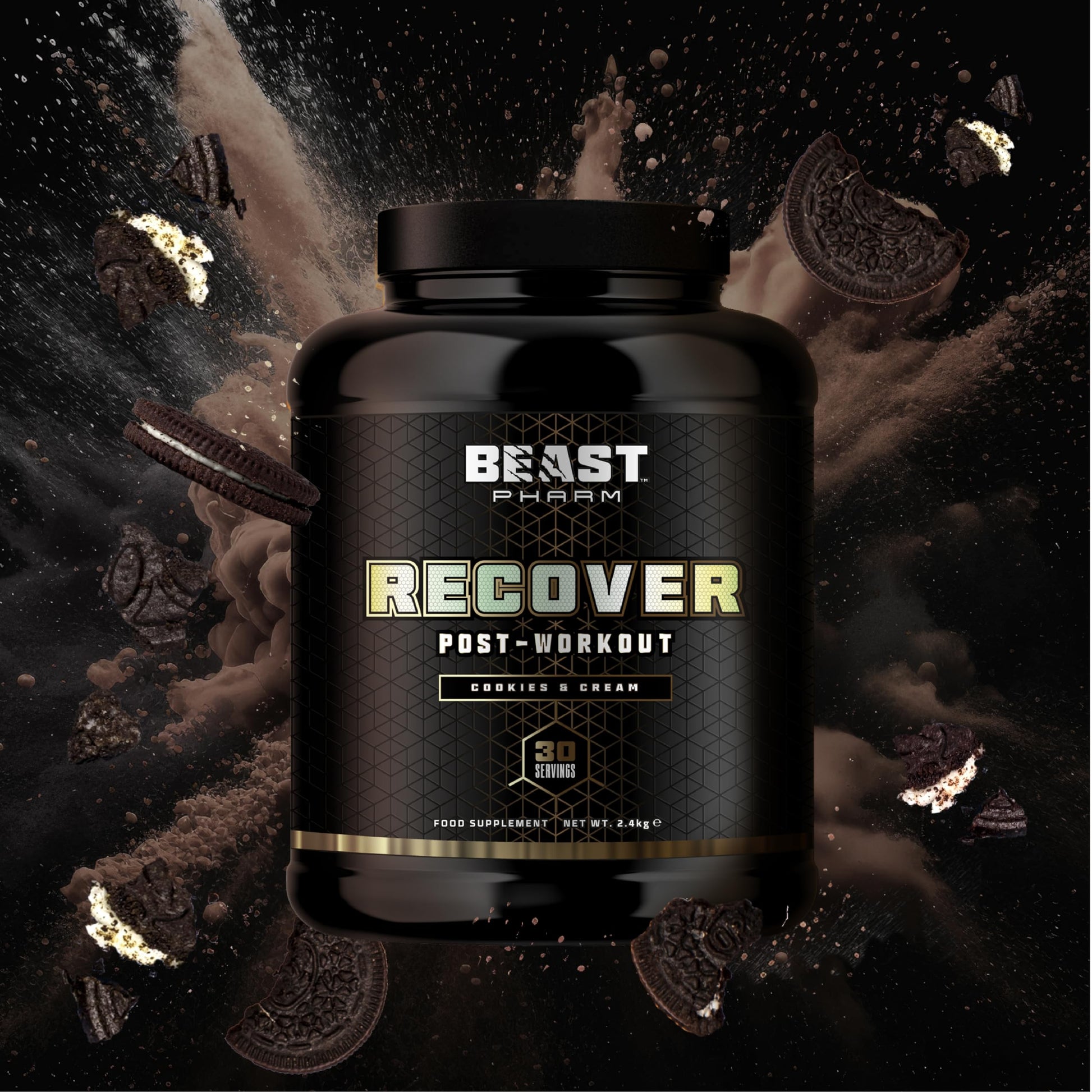 Beast Pharm | Recover Whey Protein Powder | 2.4kg/30 Servings | Cookies & Cream Beast Pharm uk supplements