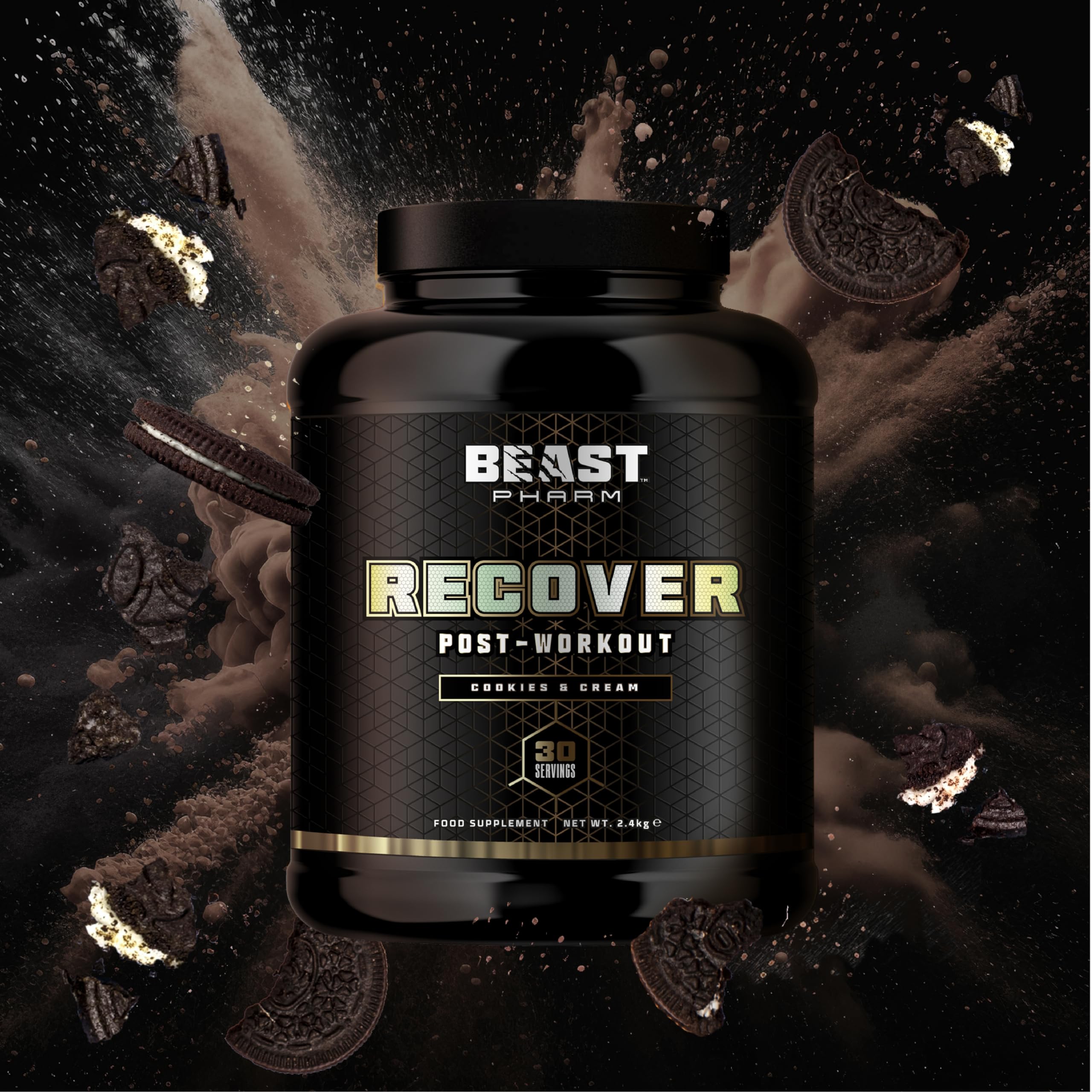 Beast Pharm | Recover Whey Protein Powder | 2.4kg/30 Servings | Cookies & Cream Beast Pharm uk supplements