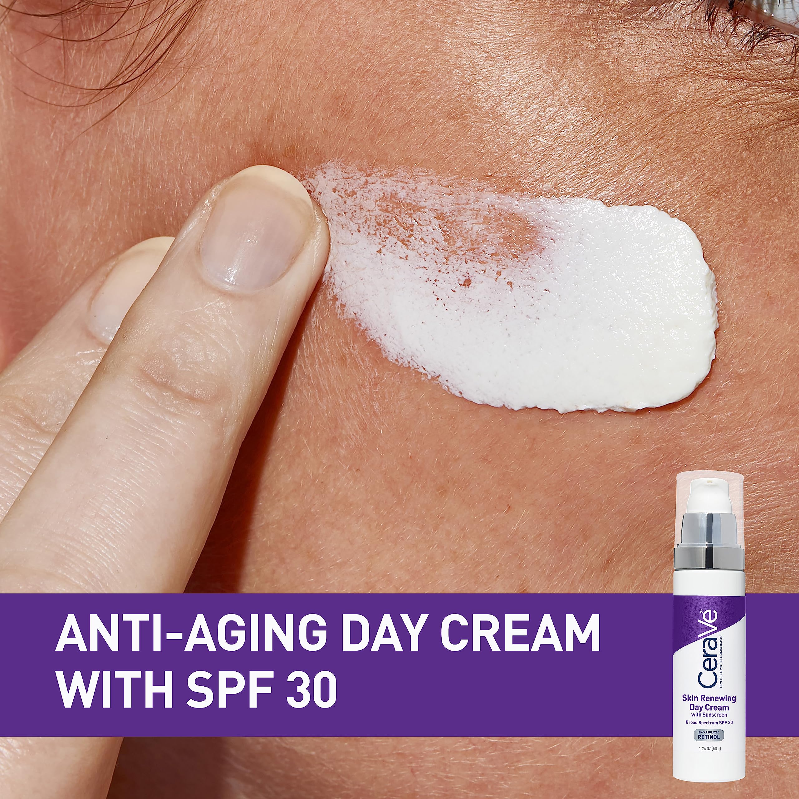 CeraVe Anti-Aging Face Cream SPF 30, Anti-Wrinkle Retinol Cream with Hyaluronic Acid and Ceramides, 1.76 oz