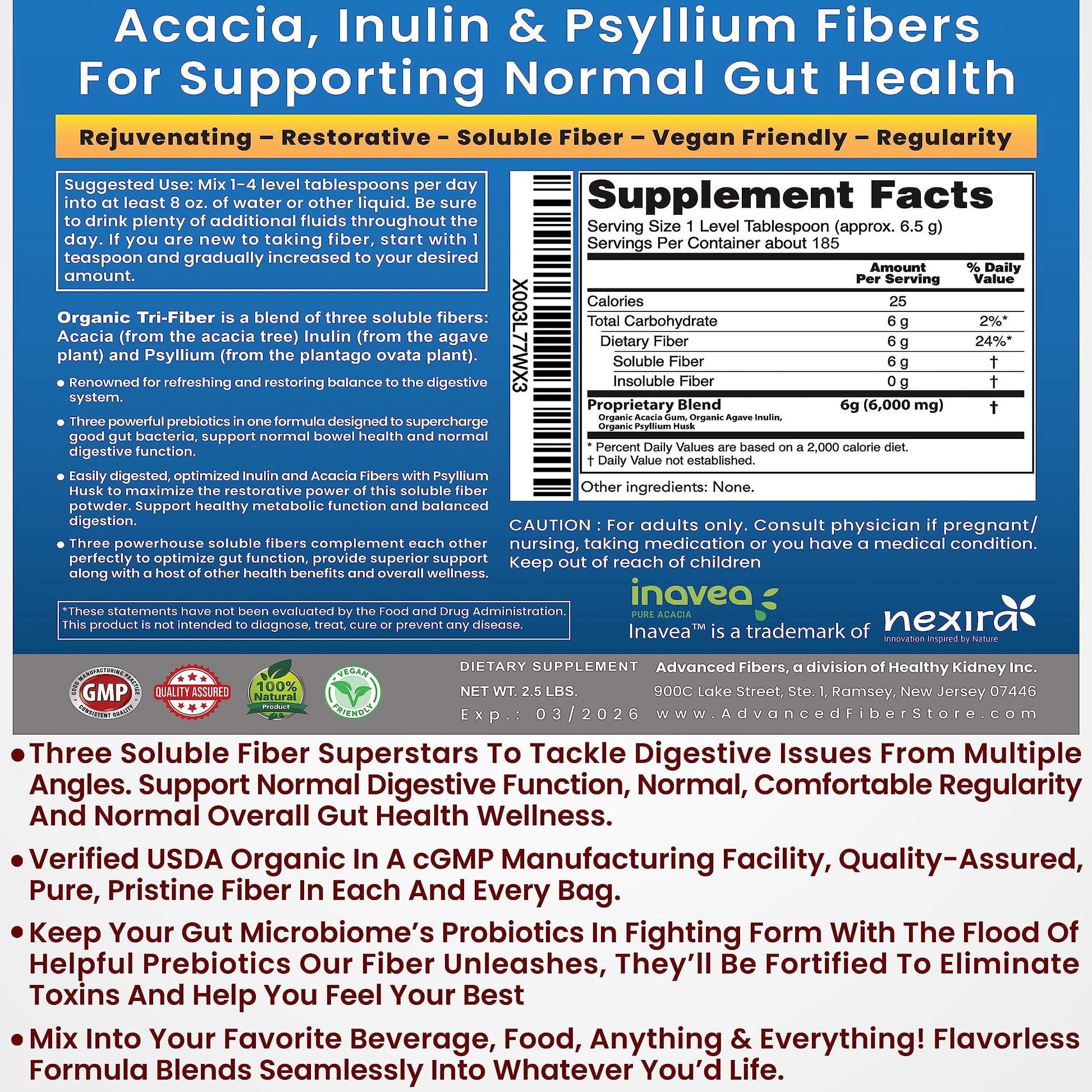 Kidney Restore Tri-Fiber Organic Soluble Fiber Powder, Unflavored High Fiber 3-in-1 Kidney Restore uk supplements