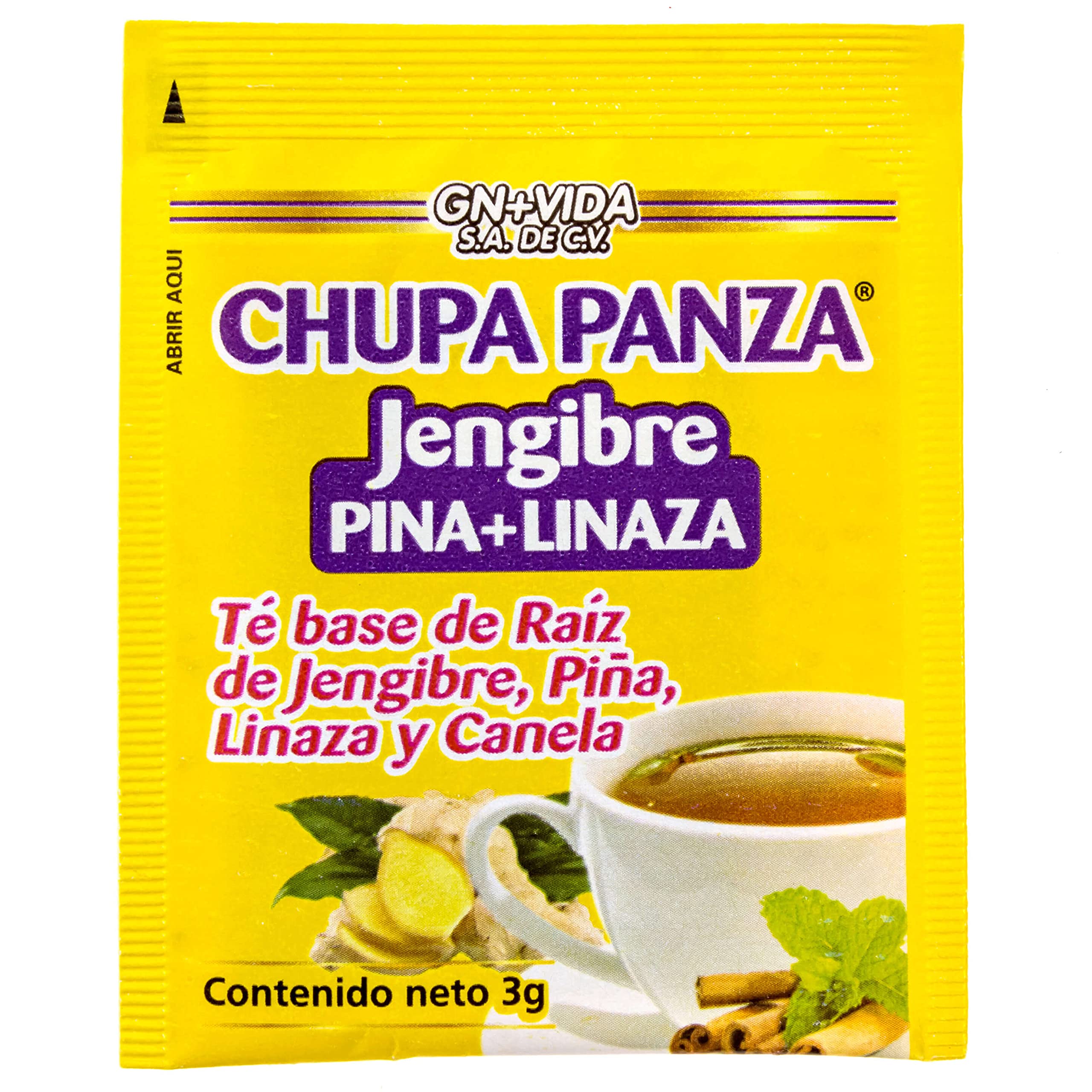 Tea CHUPA Panza, Tea Based ONGINGER Root, PINNEAPPLE, Flaxseed & Cinnamon GN+Vida uk supplements