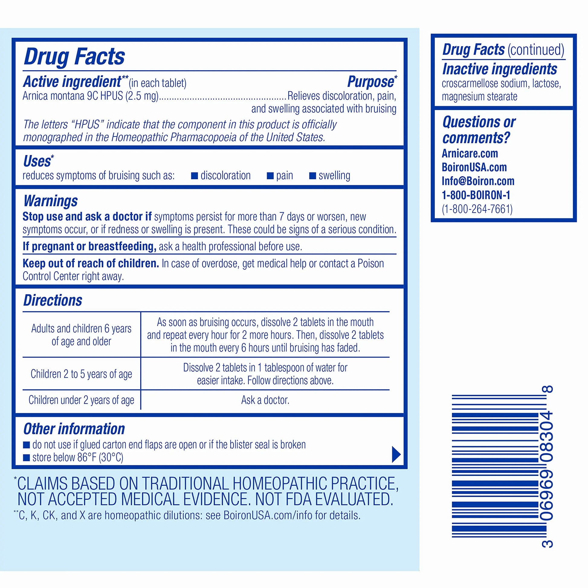Boiron Arnicare Bruise for Relief of Pain or Swelling from Injuries, and Discoloration of Bruises - 60 Tablets Boiron uk supplements