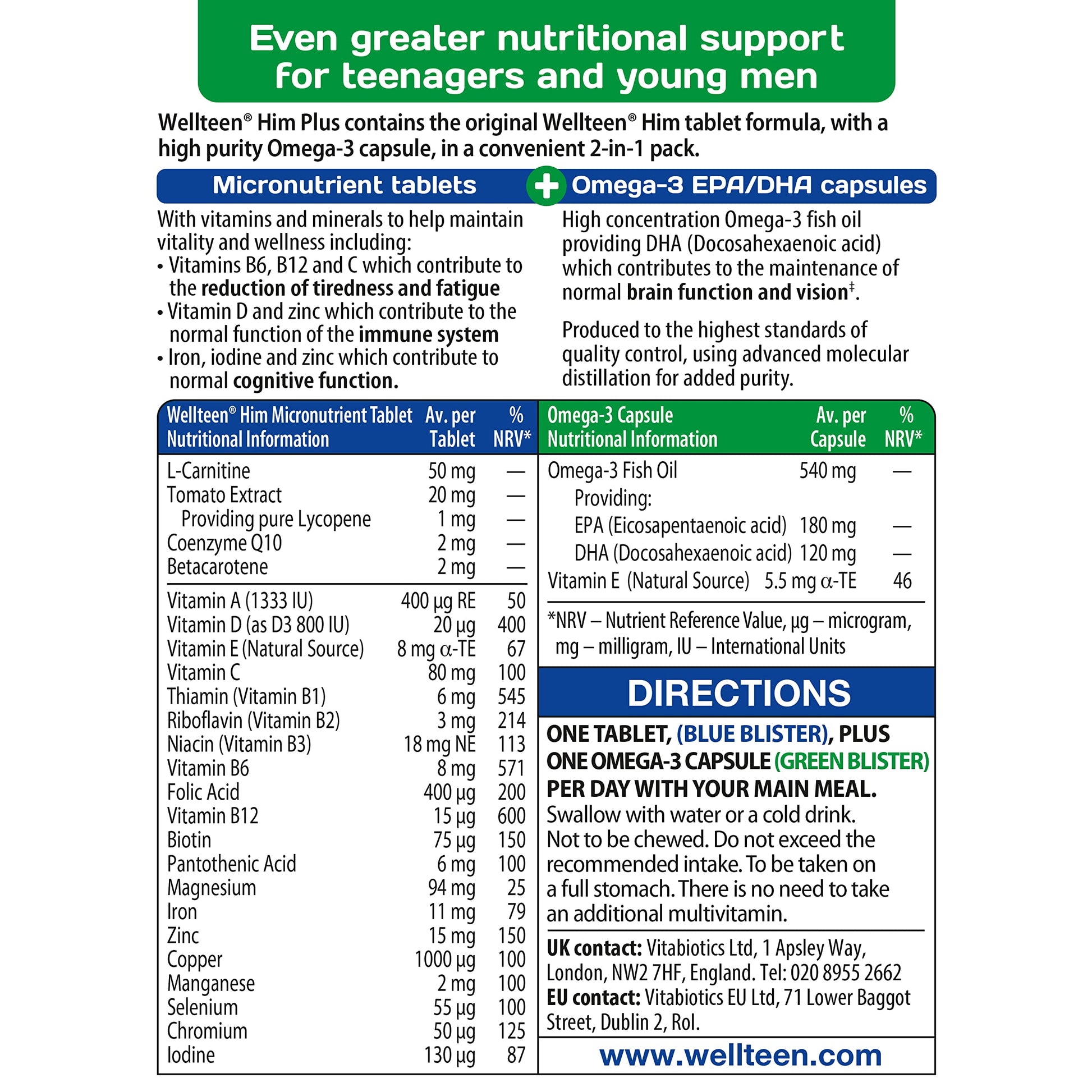 Vitabiotics Wellteen Him Plus Tablets/Capsules, 56 Count (Pack of 1) Wellteen uk supplements