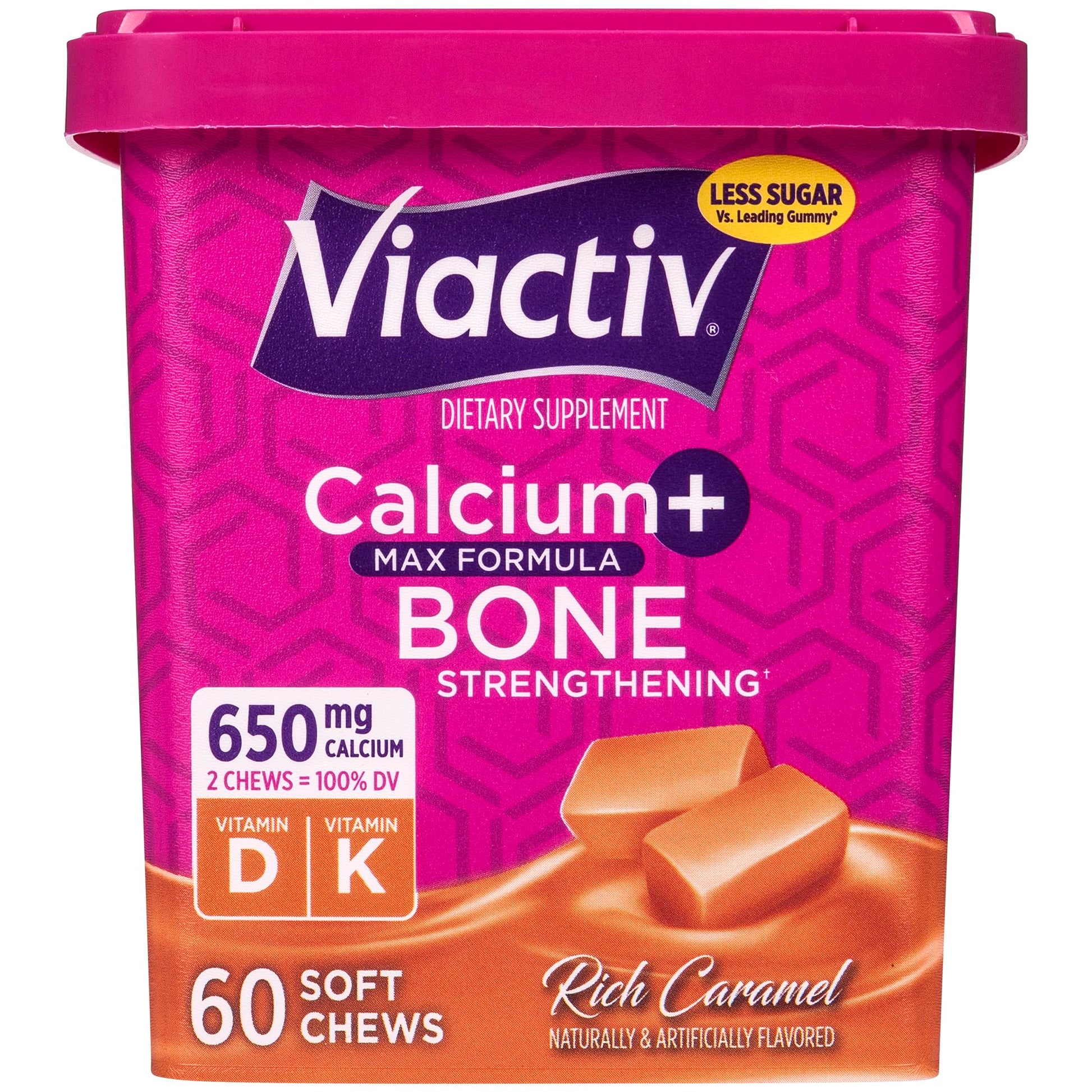 Viactiv Calcium + Vitamin D Supplement Soft Chews for Women & Men - Chewable Calcium for Bone Health Support, 650 mg per Serving, Vitamin D & K for High Absorption - 60 Count, Caramel Viactiv uk supplements