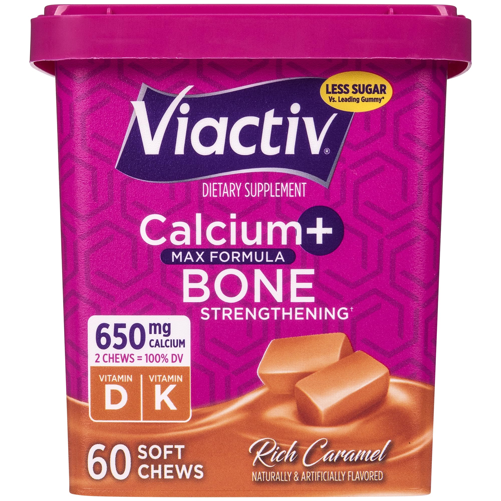 Viactiv Calcium + Vitamin D Supplement Soft Chews for Women & Men - Chewable Calcium for Bone Health Support, 650 mg per Serving, Vitamin D & K for High Absorption - 60 Count, Caramel Viactiv uk supplements