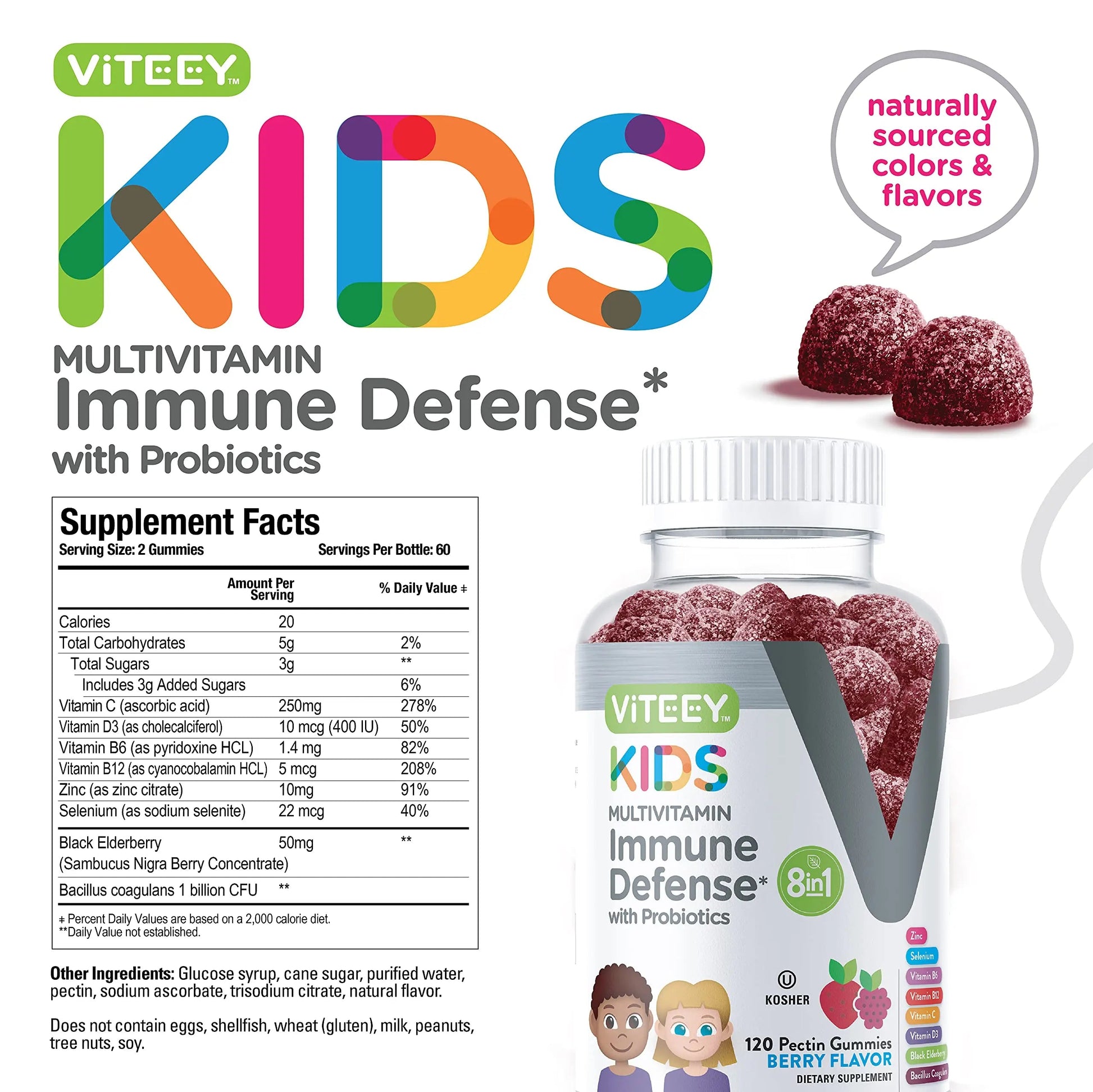 Viteey Kids Multivitamin Gummies with Probiotics - 8-1 Kids Vitamins for Immune Health Support with Vitamin C, D3, B12, B6 Viteey uk supplements