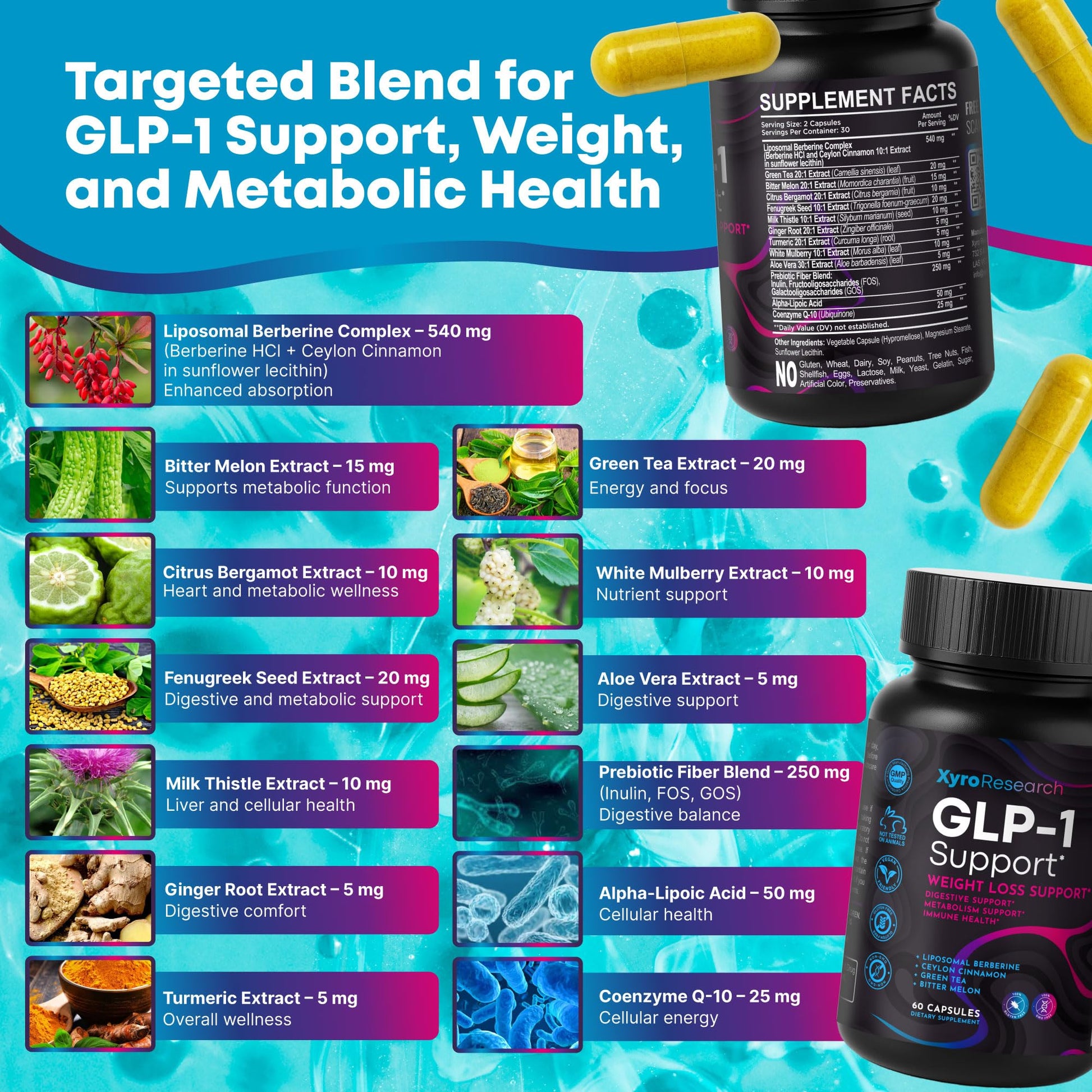 Xyro Research GLP-1 Support Weight Loss Supplement - Appetite Suppressant & Metabolism Booster to Support Natural Hunger Control Curb Cravings Burn Fat & Gut Wellness Xyro Research uk supplements