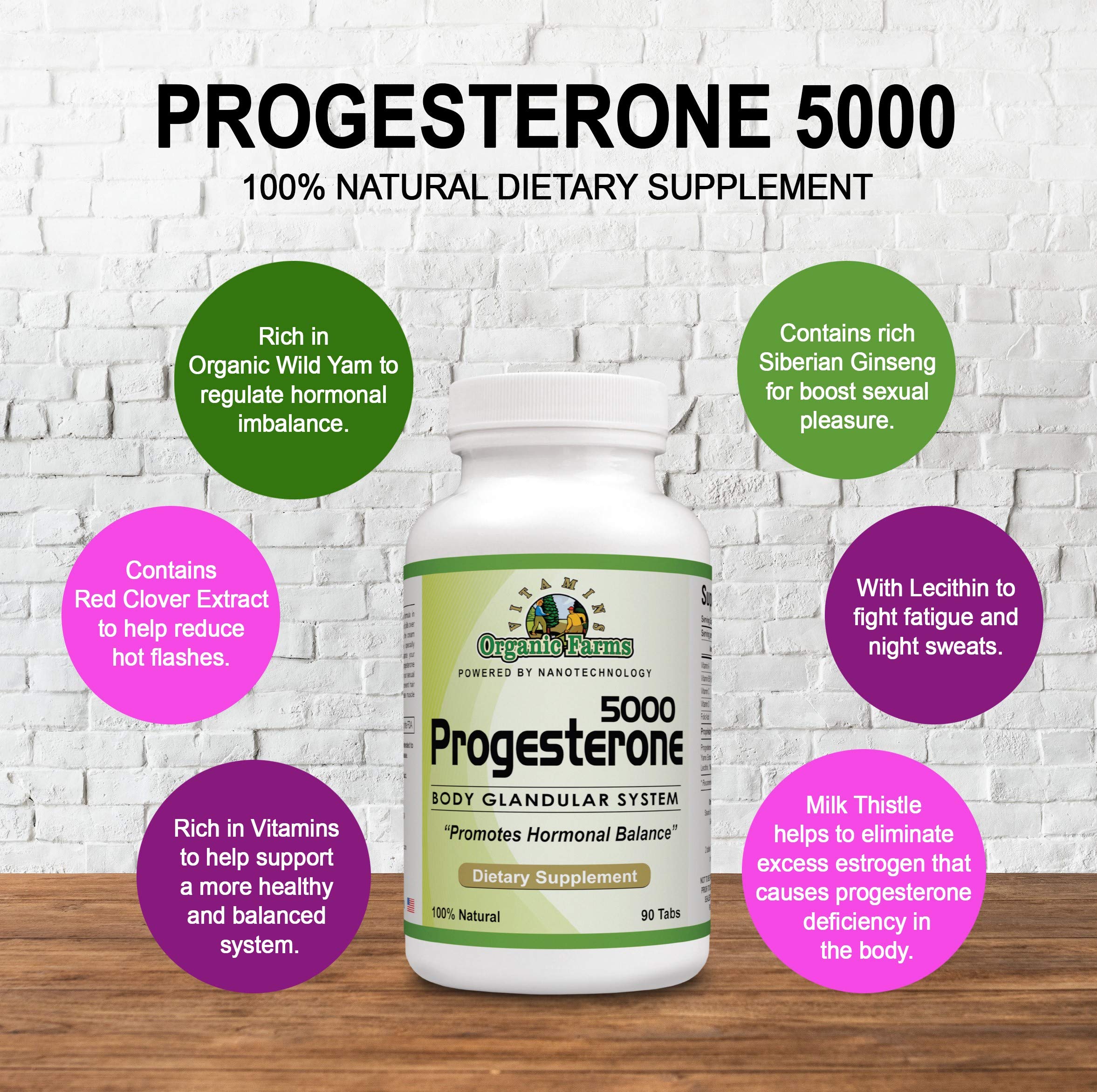 Organic Farm Vitamins Progesterone 5000 - Body glandular System Dietary Supplement, 100% Natural Progesterone Pills - Formula to Balance Hormones - progesterone Supplement, 90 Tablets Organic Farms Vitamins uk supplements