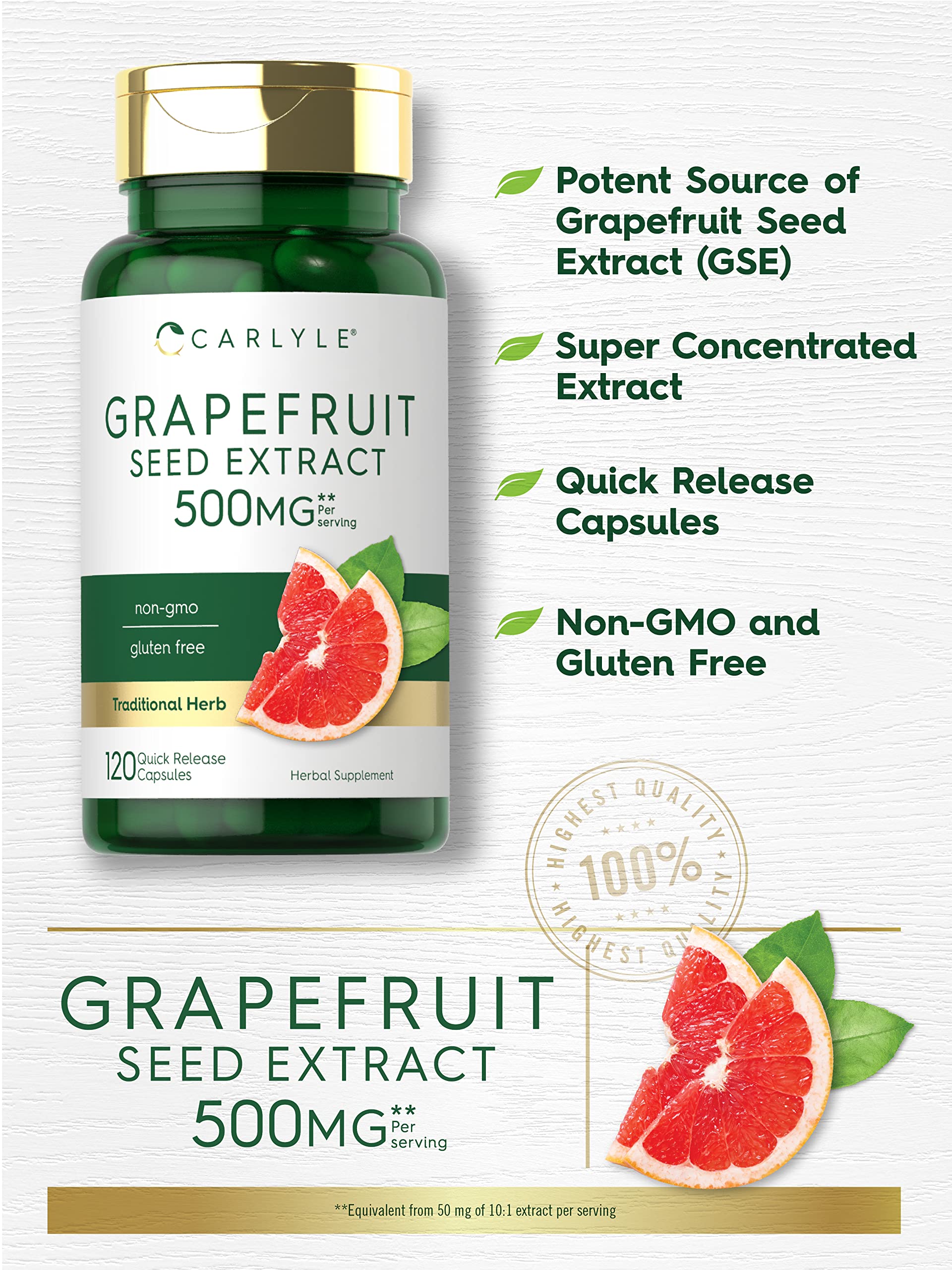 Carlyle Grapefruit Seed Extract | 500 mg 120 Capsules | Maximum Strength | Non-GMO Carlyle uk supplements