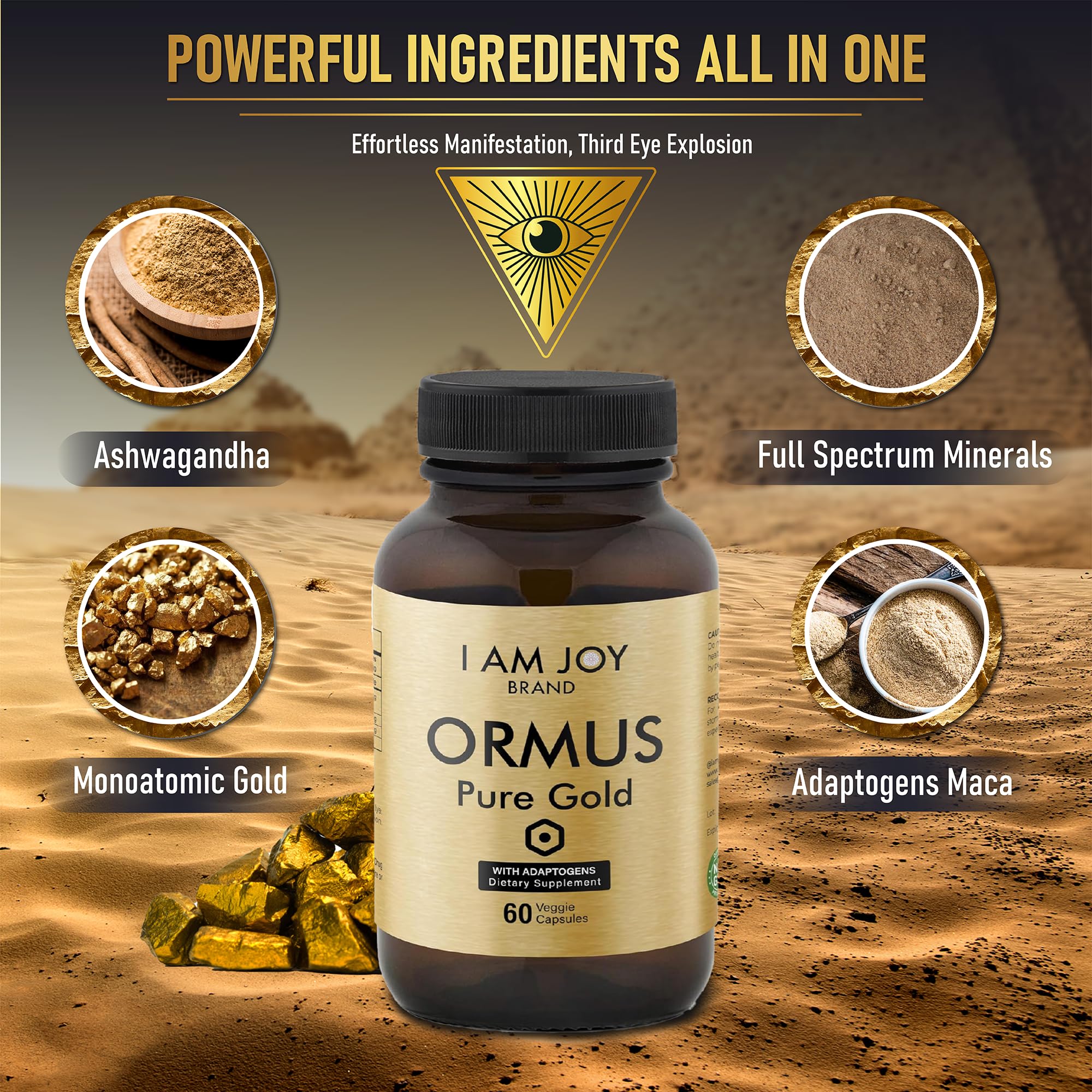 I Am Joy co. Ormus Gold Capsules Monoatomic Elements with Adaptogens Maca and Ashwaganda | May Help Balance Mood, Decalcify Pineal Gland, Repair DNA, Enhance Relaxation - 60 Vegan Capsules I Am Joy co. uk supplements
