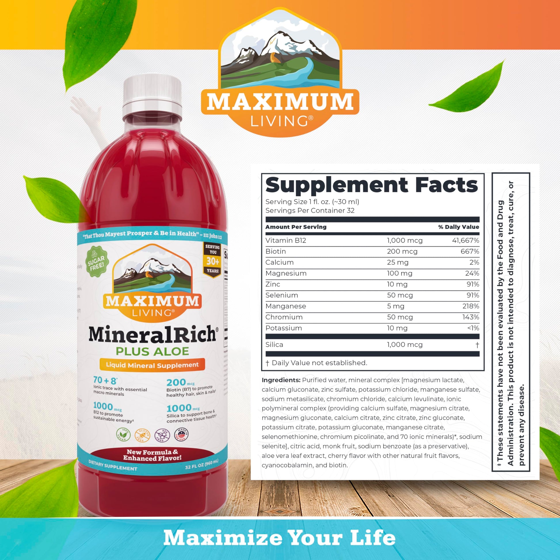 Maximum Living MineralRich Minerals Supplement with Aloe - Liquid Blend of Vitamins and Trace Minerals - 32 oz Maximum Living uk supplements
