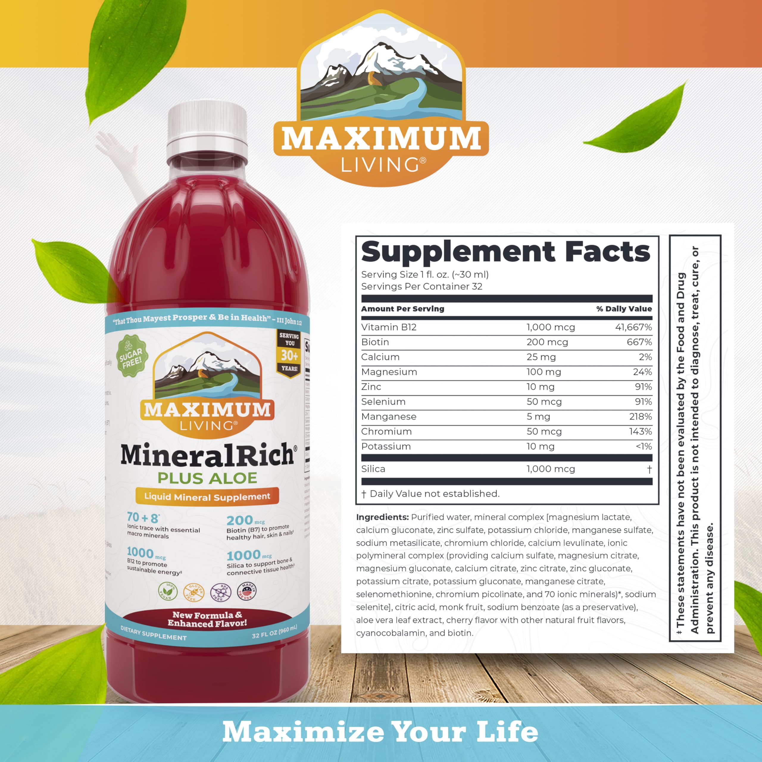 Maximum Living MineralRich Minerals Supplement with Aloe - Liquid Blend of Vitamins and Trace Minerals - 32 oz Maximum Living uk supplements