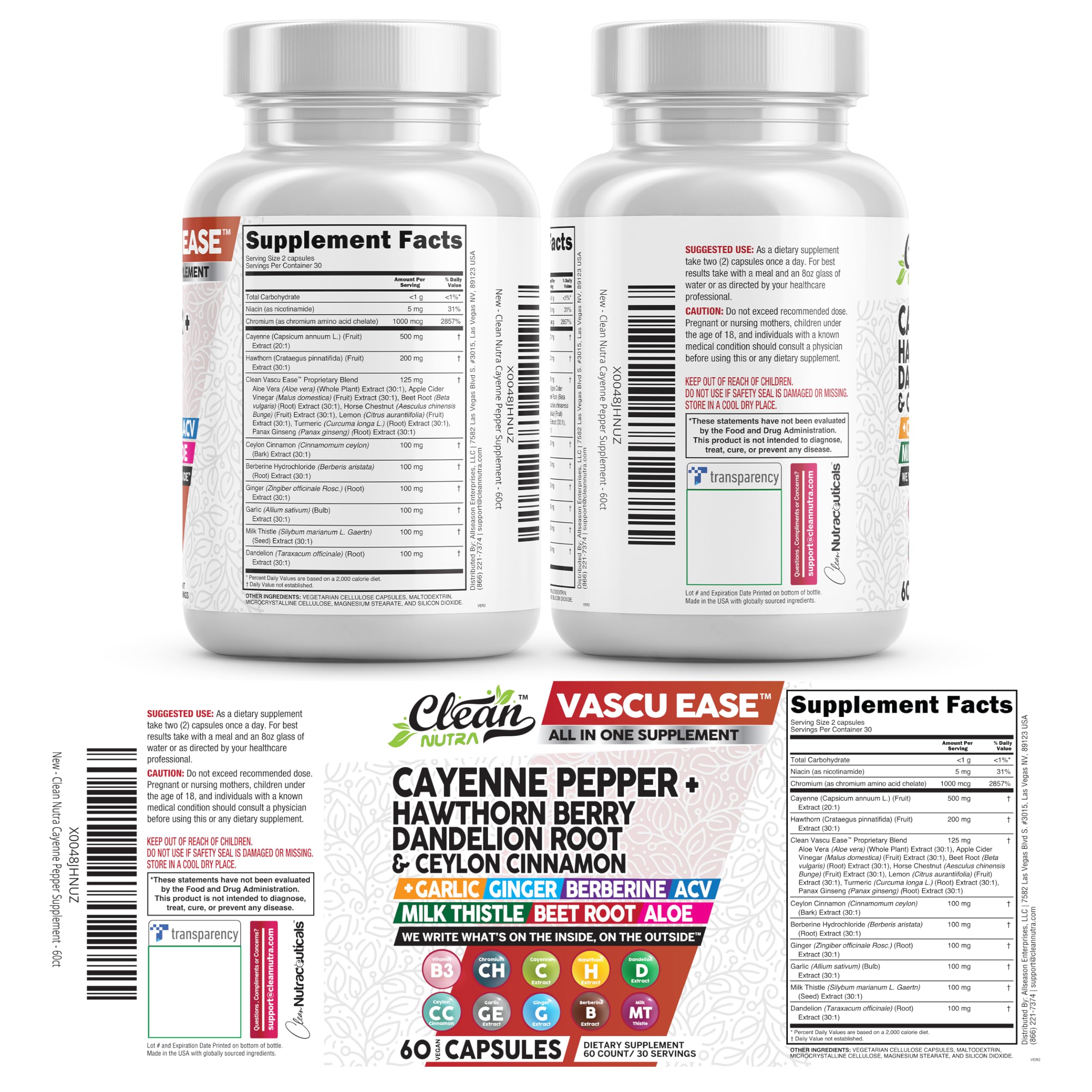 Clean Nutra Cayenne Pepper Capsules Supplement with Hawthorn Berry, Dandelion Root, Ceylon Cinnamon, Garlic, Ginger, Berberine, Apple Cider Vinegar, Milk Thistle, Beet Root, Aloe Vera Pills & More Clean Nutraceuticals uk supplements