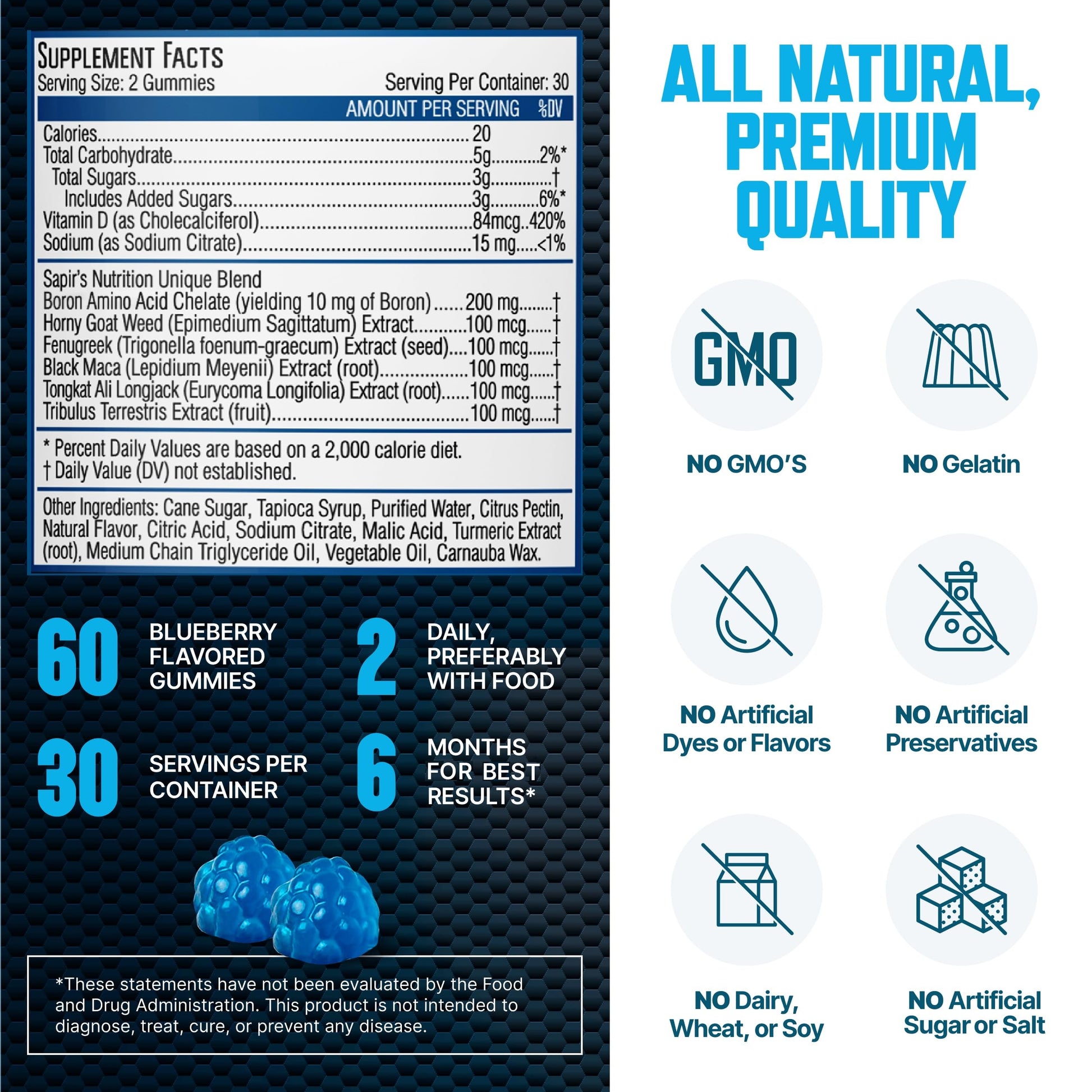 Testosterone Booster Gummies, Male Enhancing Supplement, Add 2 in” Enlargement Gummies for Men , Male Enhancement Chews Energy, Strength, Stamina, Endurance, Performance, Natural Blue Berry Chews Sapir's Nutrition uk supplements