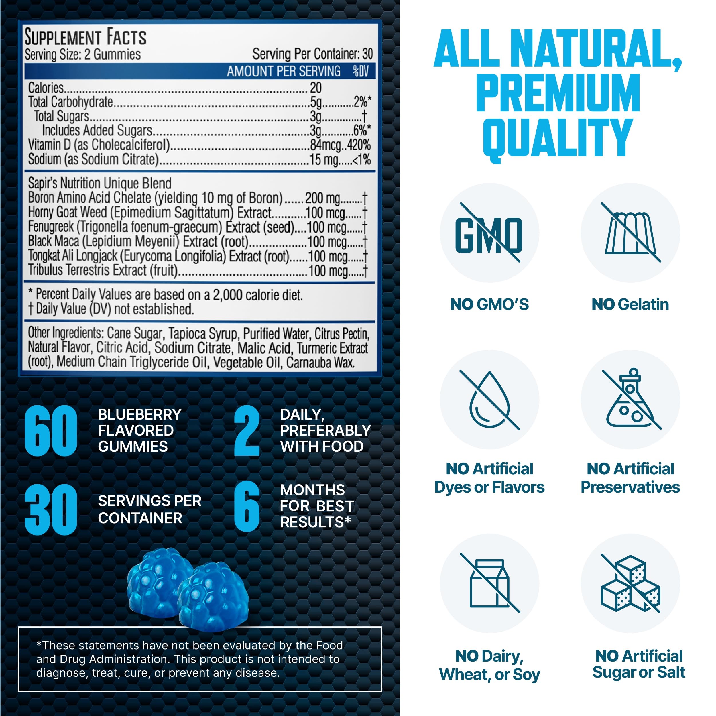 Testosterone Booster Gummies, Male Enhancing Supplement, Add 2 in” Enlargement Gummies for Men , Male Enhancement Chews Energy, Strength, Stamina, Endurance, Performance, Natural Blue Berry Chews Sapir's Nutrition uk supplements