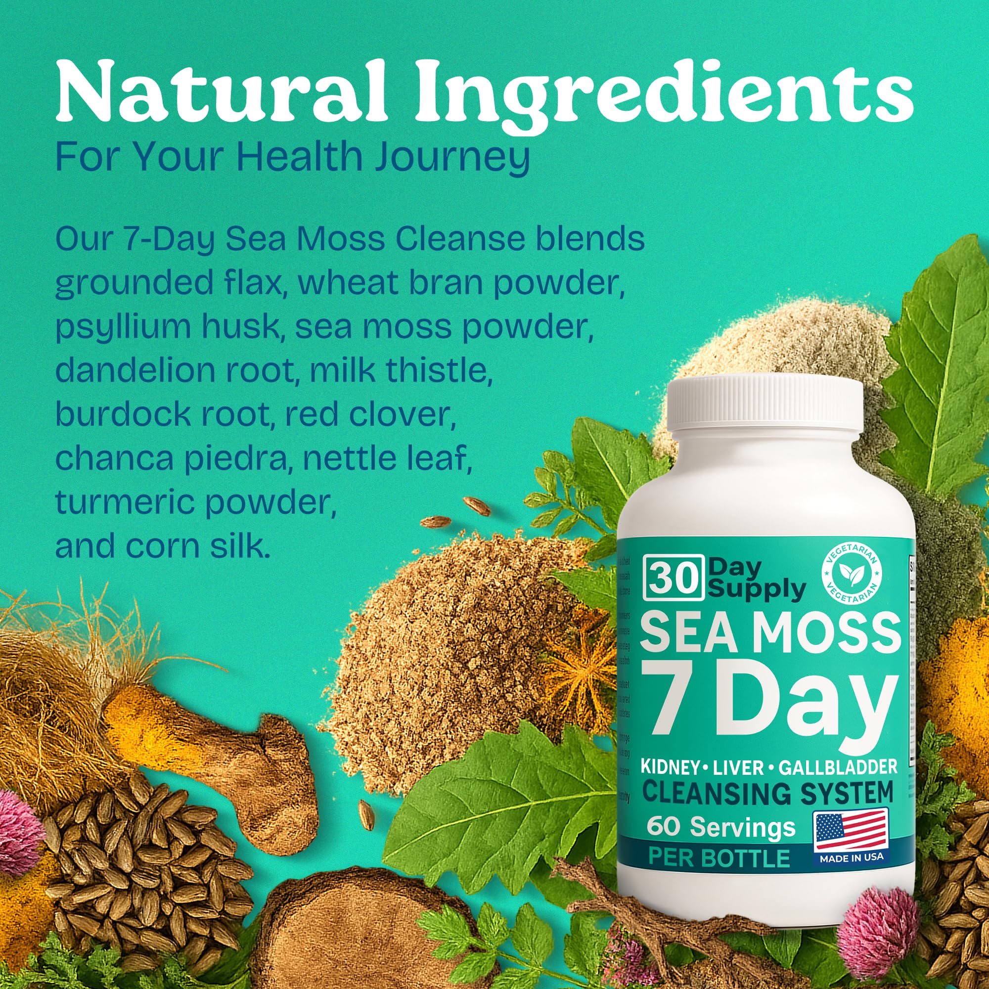 Atlantic Naturals Sea Moss Capsules – 7 Day Herbal Blend for Liver & Gallbladder Wellness – with Dandelion Root, Milk Thistle, Burdock Root, Red Clover & Chanca Piedra – 180 Count Sea Moss Capsules Atlantic Naturals uk supplements