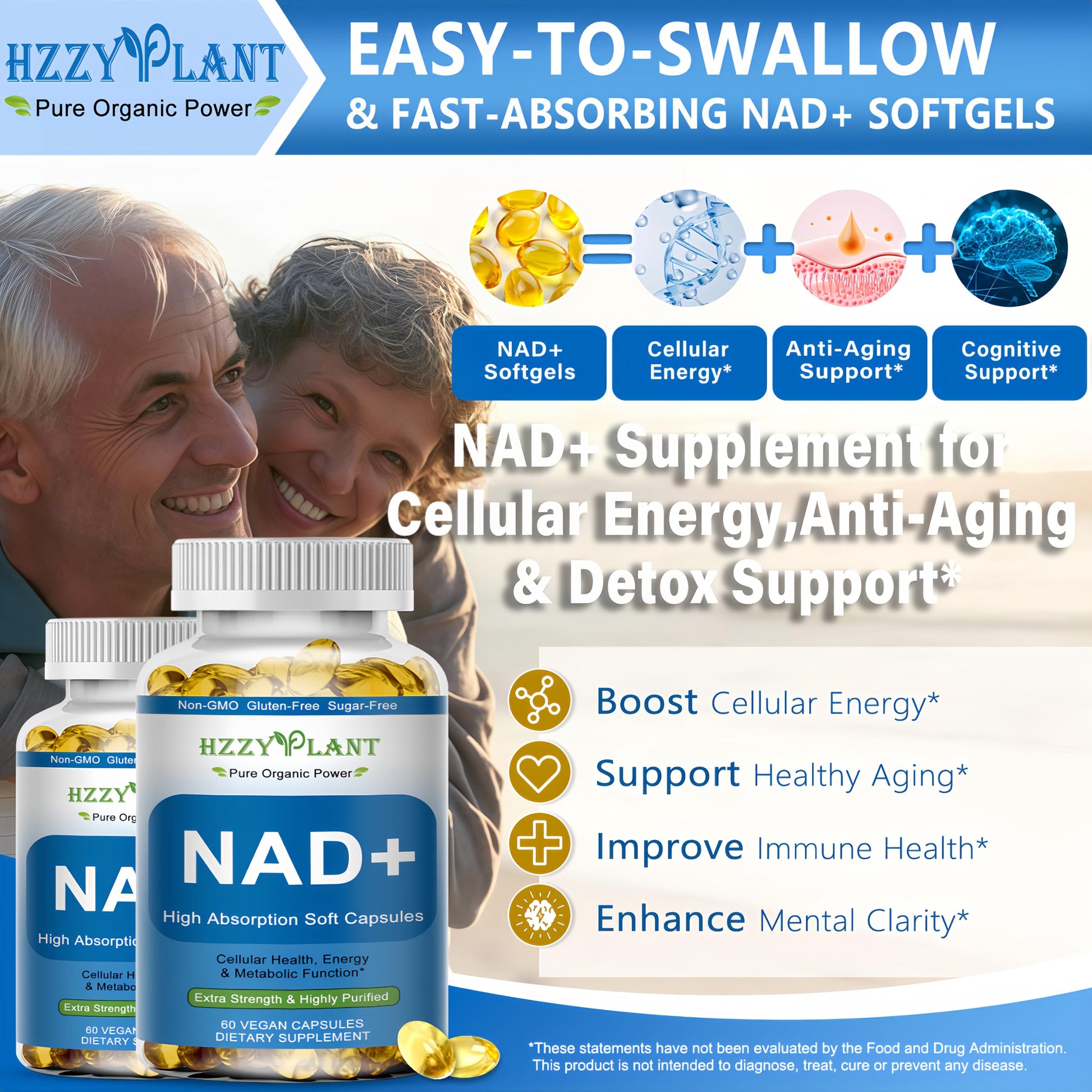 HZZYPLANT NAD+ Supplement, High Absorption NAD Supplements for Women for Cellular Energy Immune Focus Health, NAD Resveratrol Softgel Capsules, NAD Liquid Softgels Supplement, Non-GMO, 2 Month Supply HZZYPLANT uk supplements