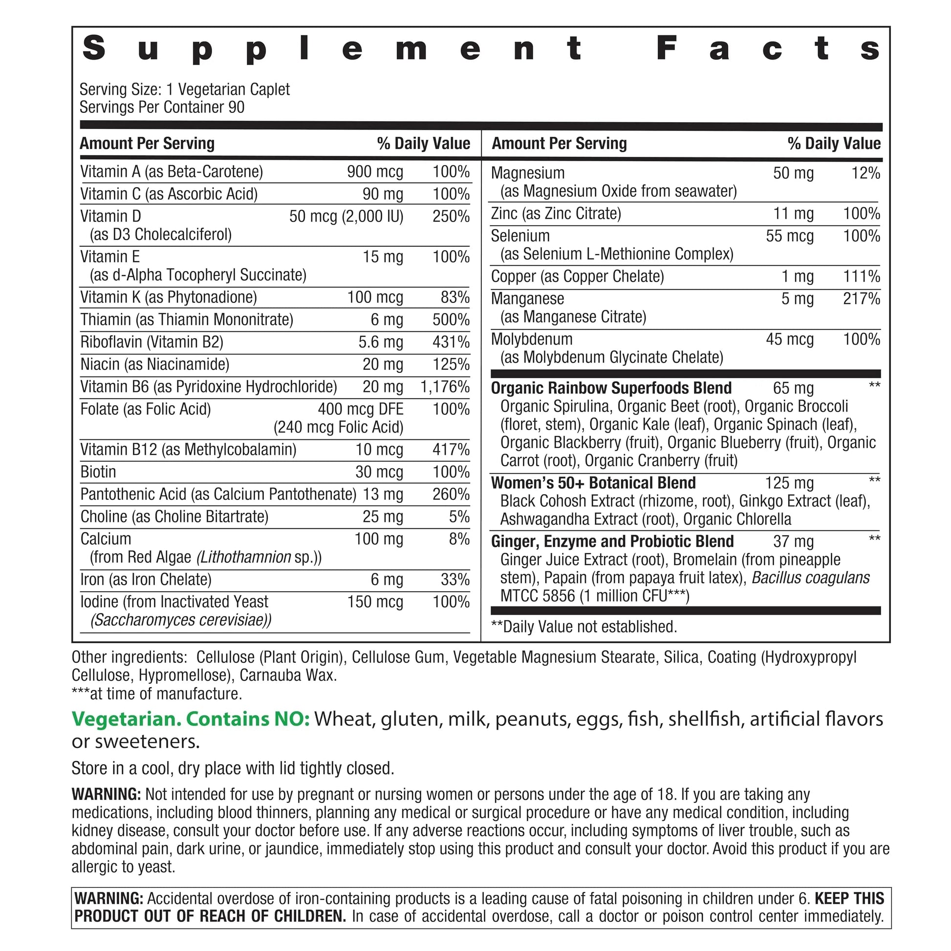 Rainbow Light Womens One + Multivitamin 50 Plus | 90 Caplets | Supports Menopause | Real Food Nutrients, Digestive Enzymes & Probiotics Rainbow Light uk supplements