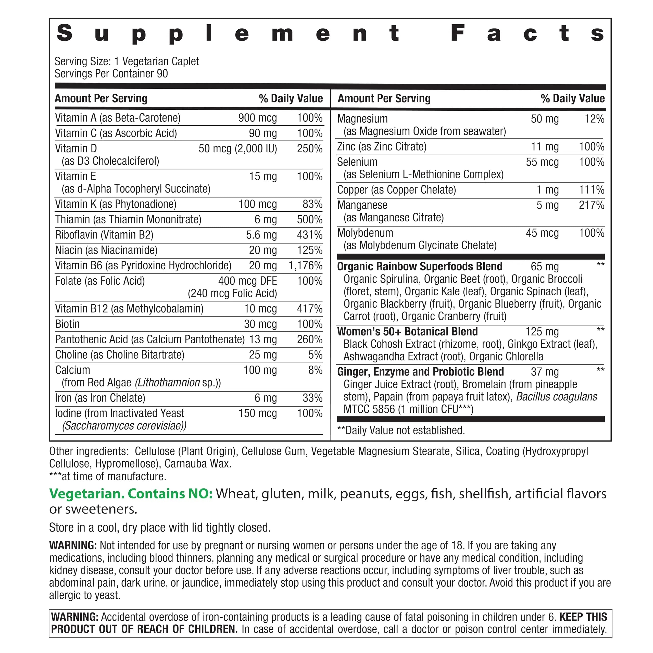 Rainbow Light Womens One + Multivitamin 50 Plus | 90 Caplets | Supports Menopause | Real Food Nutrients, Digestive Enzymes & Probiotics Rainbow Light uk supplements