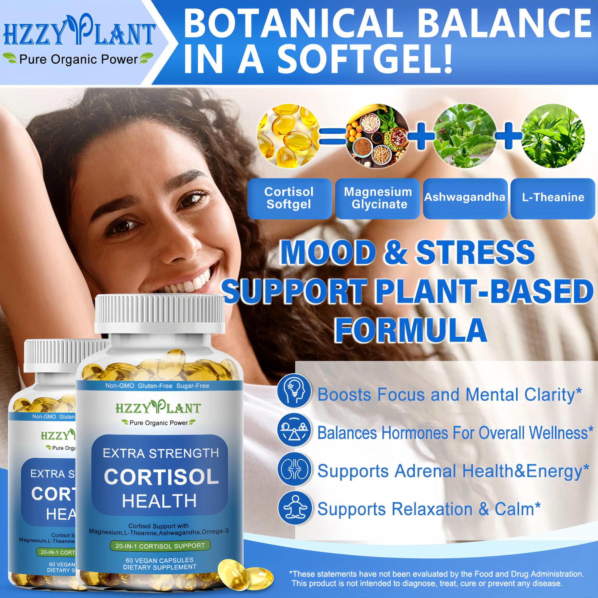 Cortisol Supplements for Women and Men Softgels with Phosphatidylserine Magnesium Ashwagandha L-Theanine,High Absorption Cortisol Detox Capsules for Sleep Relaxation Stress Relief,Non-GMO,60 Servings HZZYPLANT uk supplements