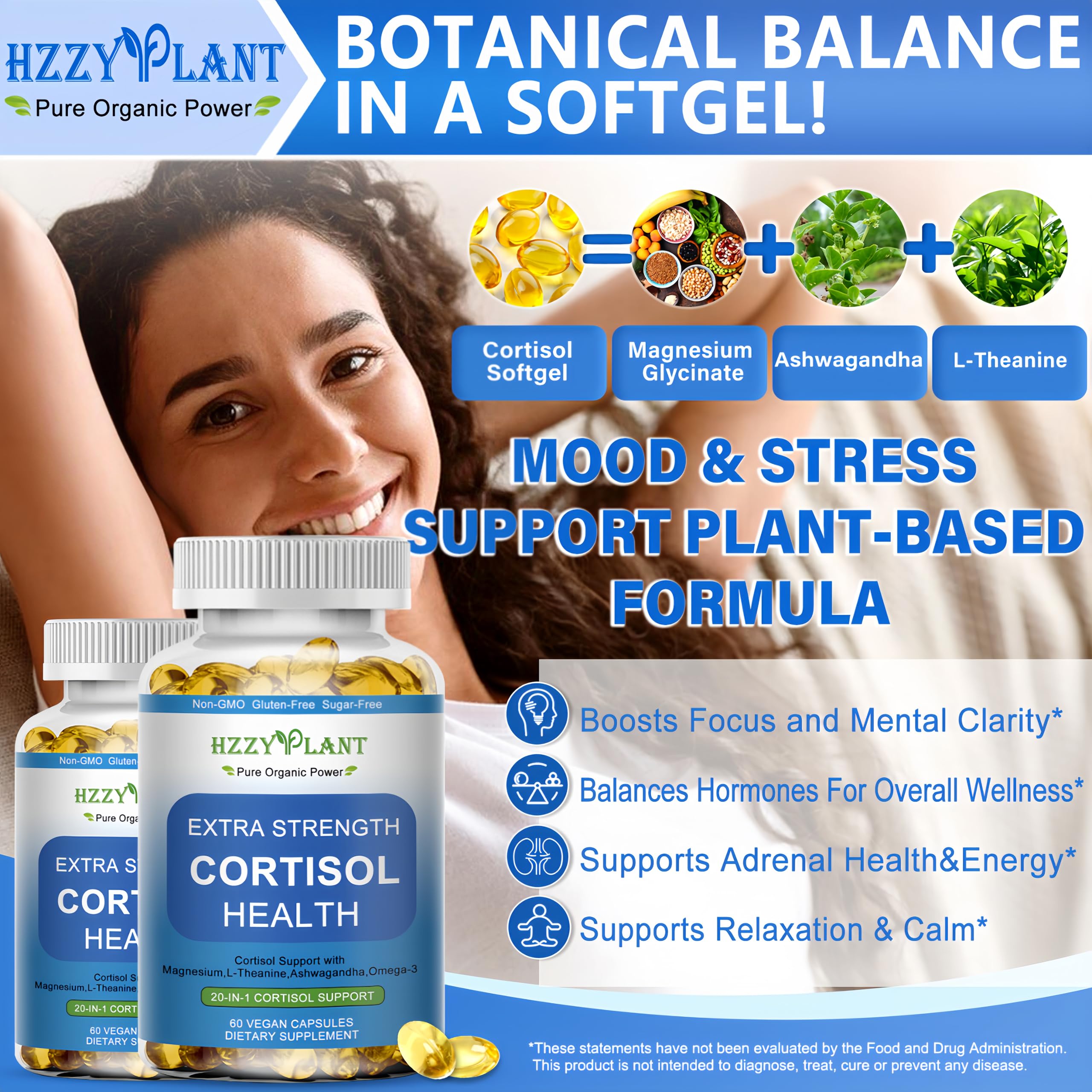 Cortisol Supplements for Women and Men Softgels with Phosphatidylserine Magnesium Ashwagandha L-Theanine,High Absorption Cortisol Detox Capsules for Sleep Relaxation Stress Relief,Non-GMO,60 Servings HZZYPLANT uk supplements