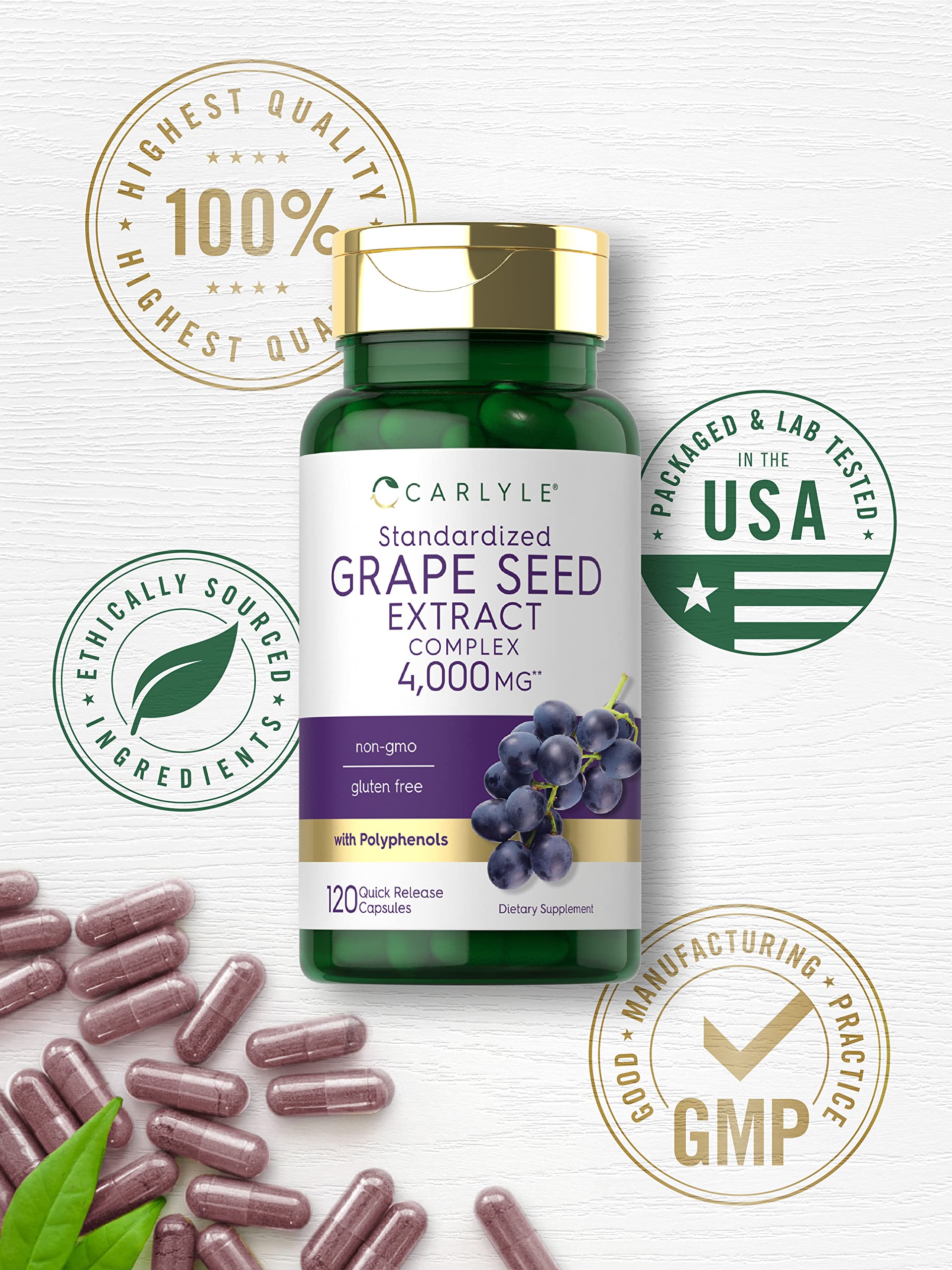 Carlyle Grape Seed Extract 4,000mg | 120 Quick Release Capsules | Standardized Extract Carlyle uk supplements