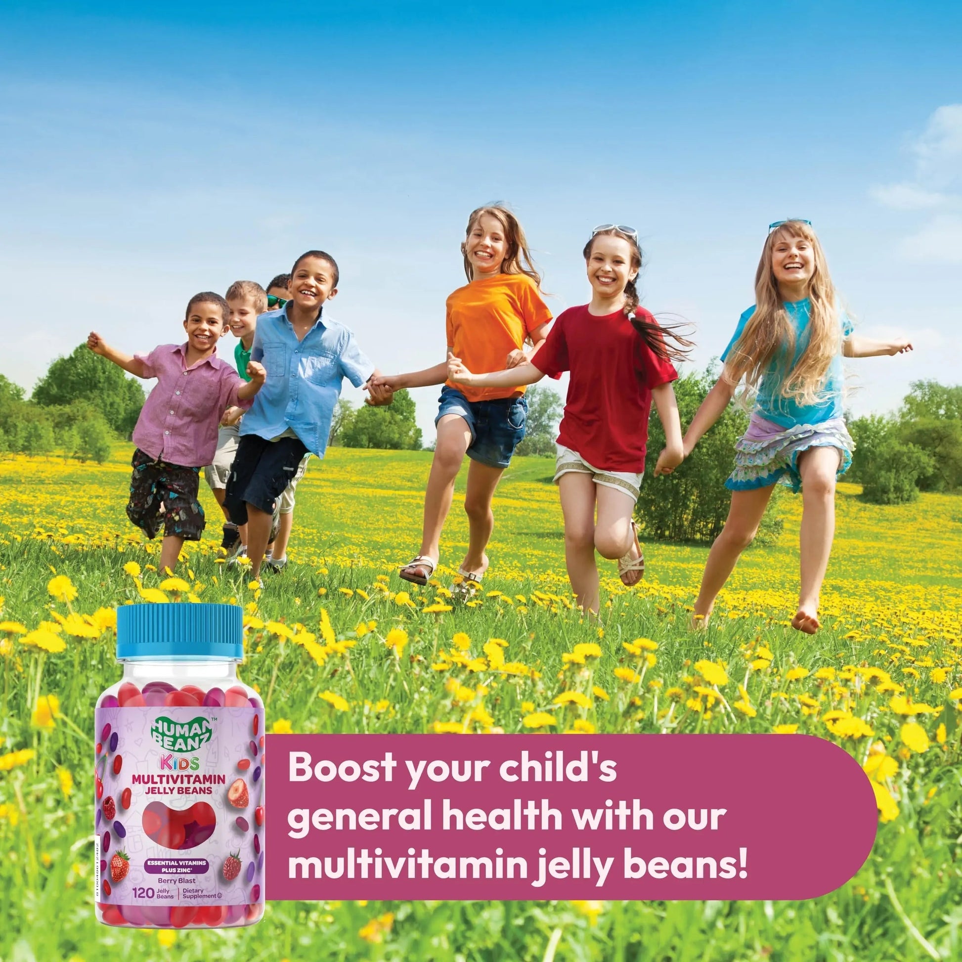 Human Beanz Multivitamin Jelly Bean Gummies with Zinc for Kids, Immune Support Dietary Supplements, Vegetarian, 120 Berry Blast Jelly Beans, Kosher Human Beanz uk supplements