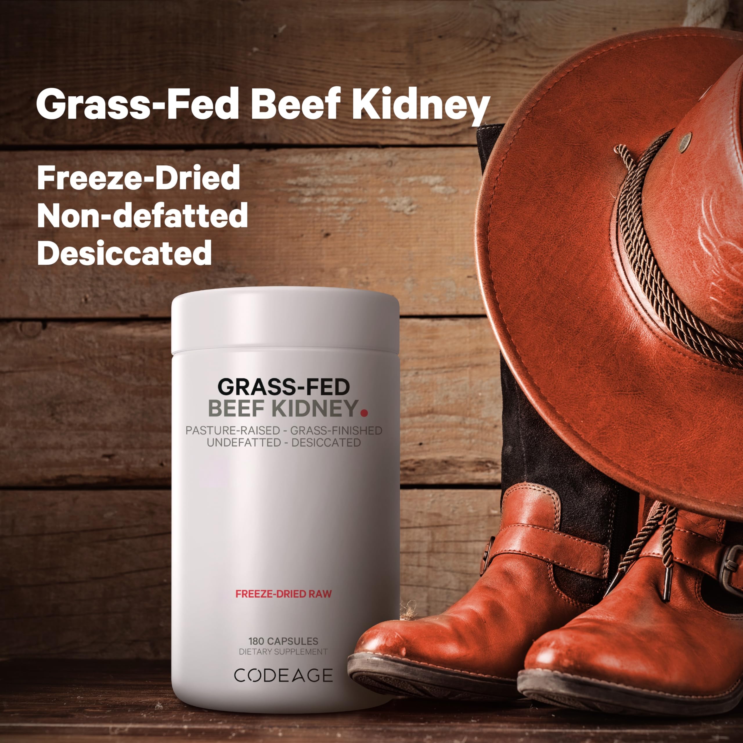 Codeage Grass Fed Beef Kidney Supplement - Freeze Dried, Non-Defatted, Desiccated Glandulars Nutrition Bovine Pills – Pasture Raised Beef Vitamins - Non-GMO -180 Capsules Codeage uk supplements