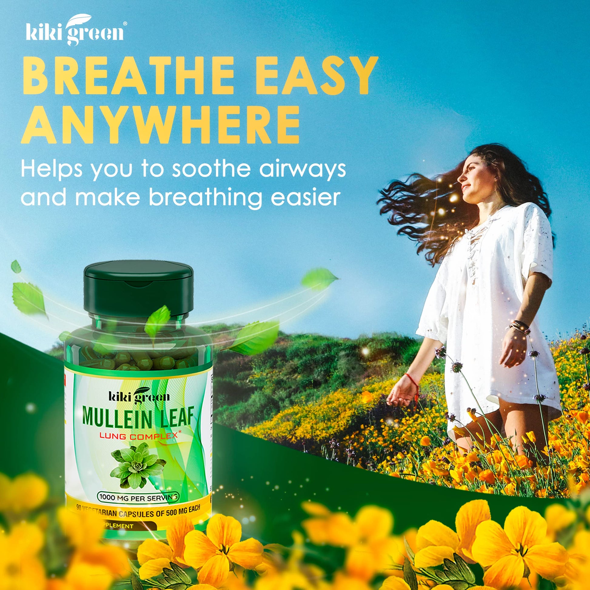 KIKI Green Mullein Leaf Extract Capsules - Herbal Respiratory Supplement - for Lung Cleans KIKI Green uk supplements