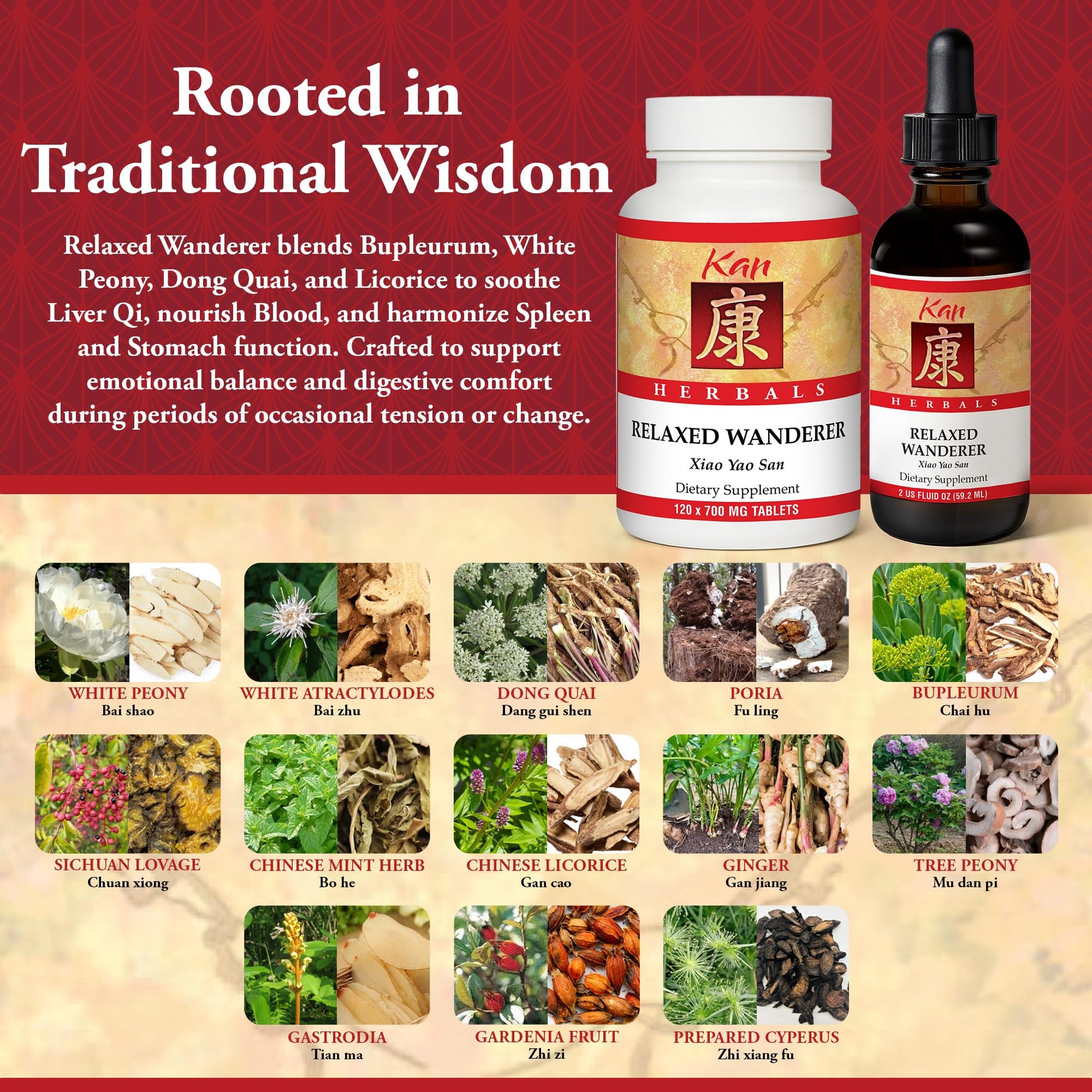 Kan Herbs Company Relaxed Wanderer – Traditional Chinese Herbal Formula to Support Mood, Digestion, and Menstrual Balance, Nourishes Blood, Eases Occasional Tension and Fatigue, 120 Tablets Kan Herb uk supplements