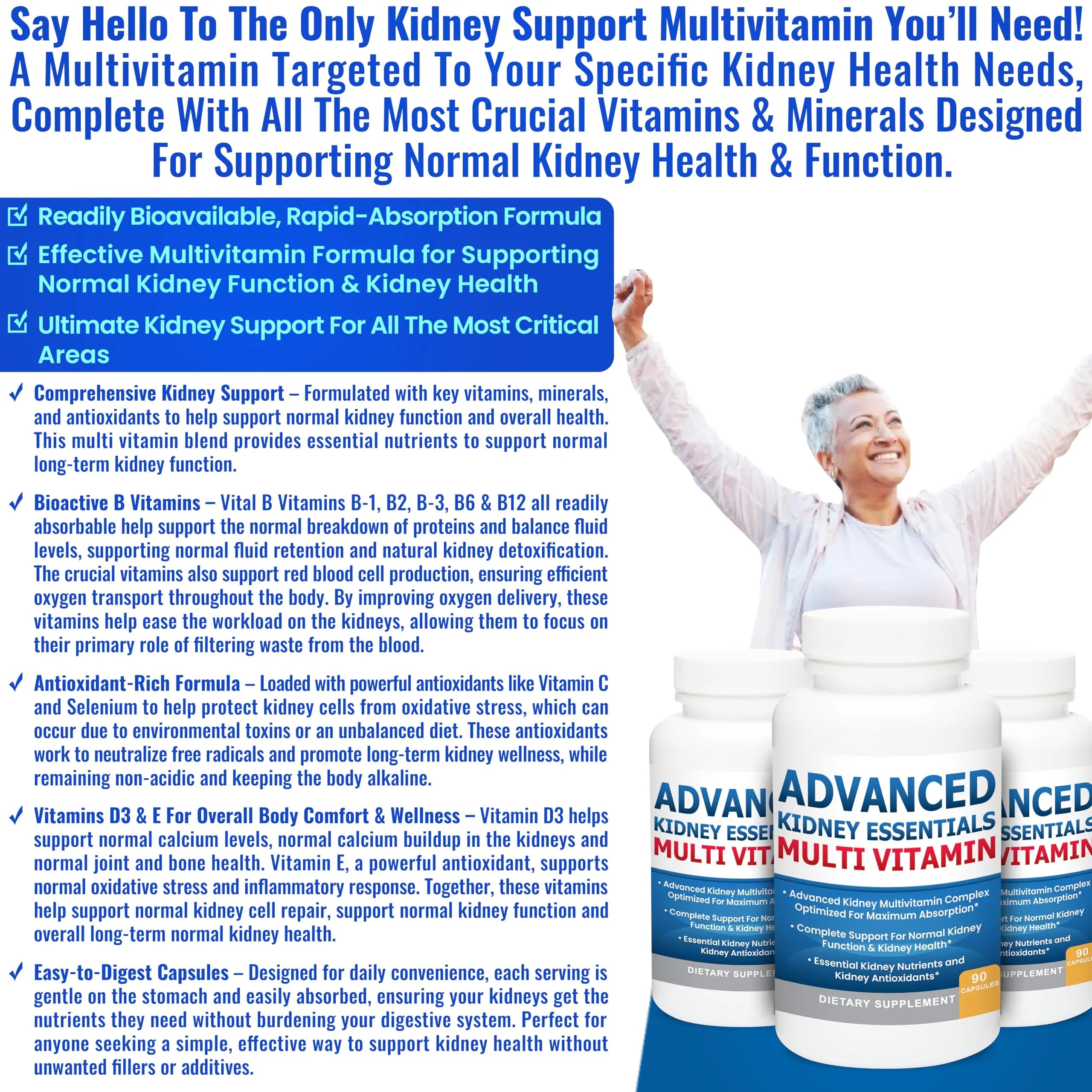 Advanced Kidney Essentials Multivitamin. Kidney Support Supplement for Complete Kidney Health. Kidney Health Supplement Kidney Restore uk supplements