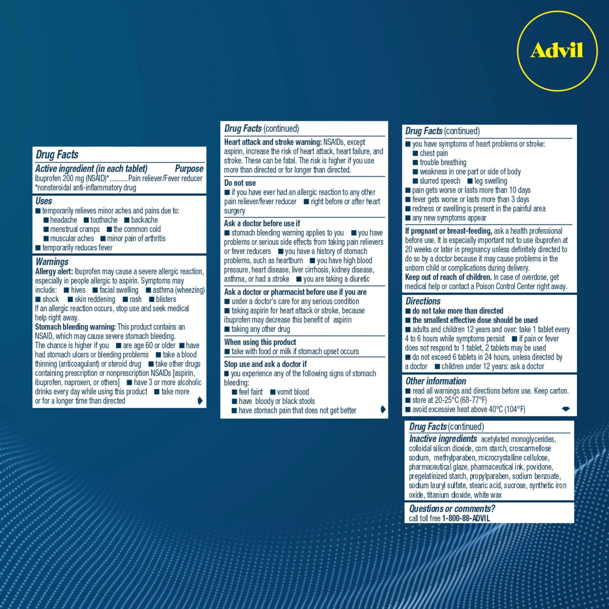 Advil Pain Reliever and Fever Reducer, Pain Relief Medicine with Ibuprofen 200mg for Headache, Backache, Menstrual Pain and Joint Pain Relief - 300+24 Coated Tablets Advil uk supplements