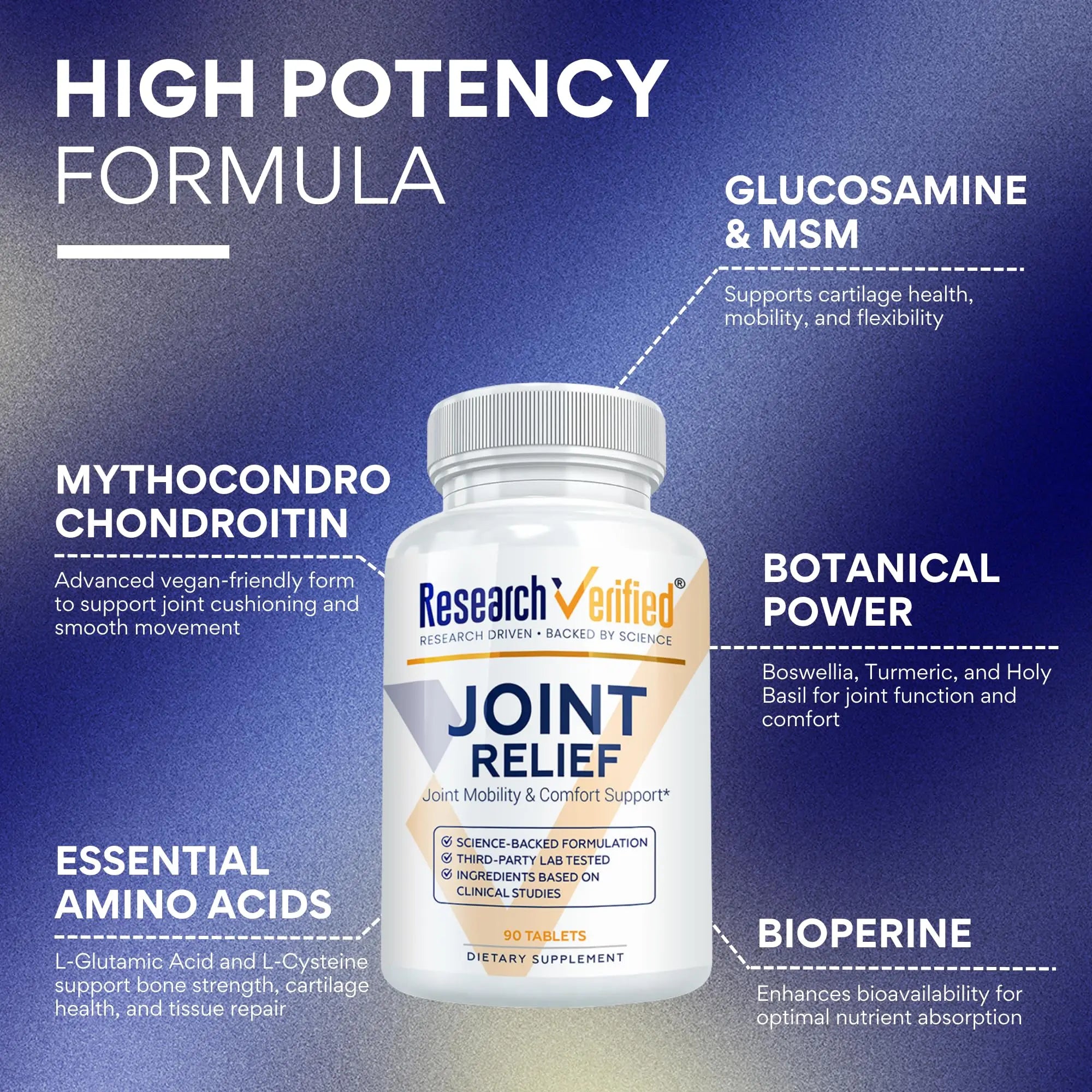 Research Verified Joint Support - Glucosamine, MSM, Turmeric, Boswellia, BioPerine - Vegan - 270 Capsules - 3 Month Supply Research Verified uk supplements