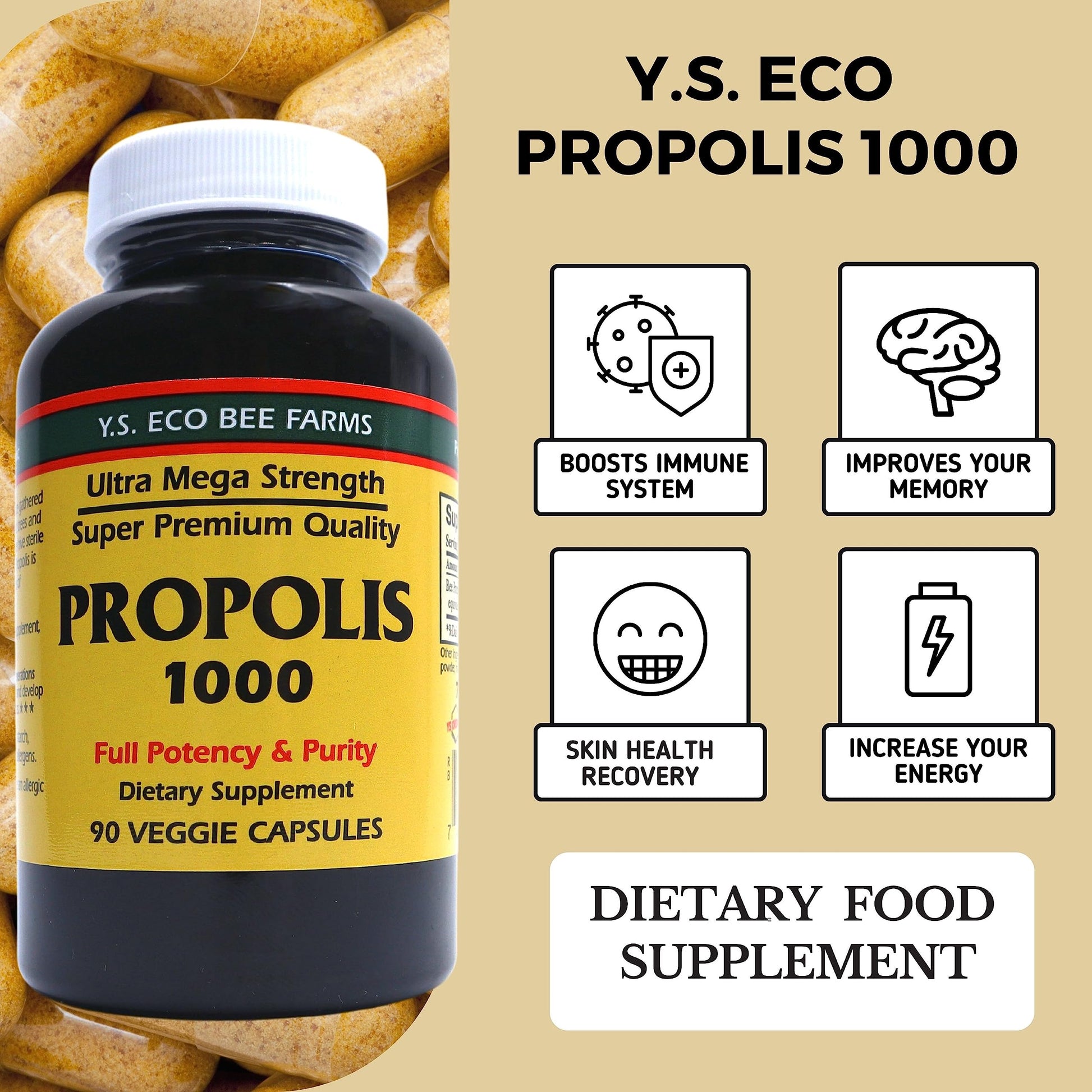 Y.S. Organic Bee Farms Propolis-Raw Unprocessed 1000mg - Your Gateway to Wellness - 90 Capsules with Bonus worldwidenutrition Multi Purpose Key Chain Worldwide Nutrition uk supplements