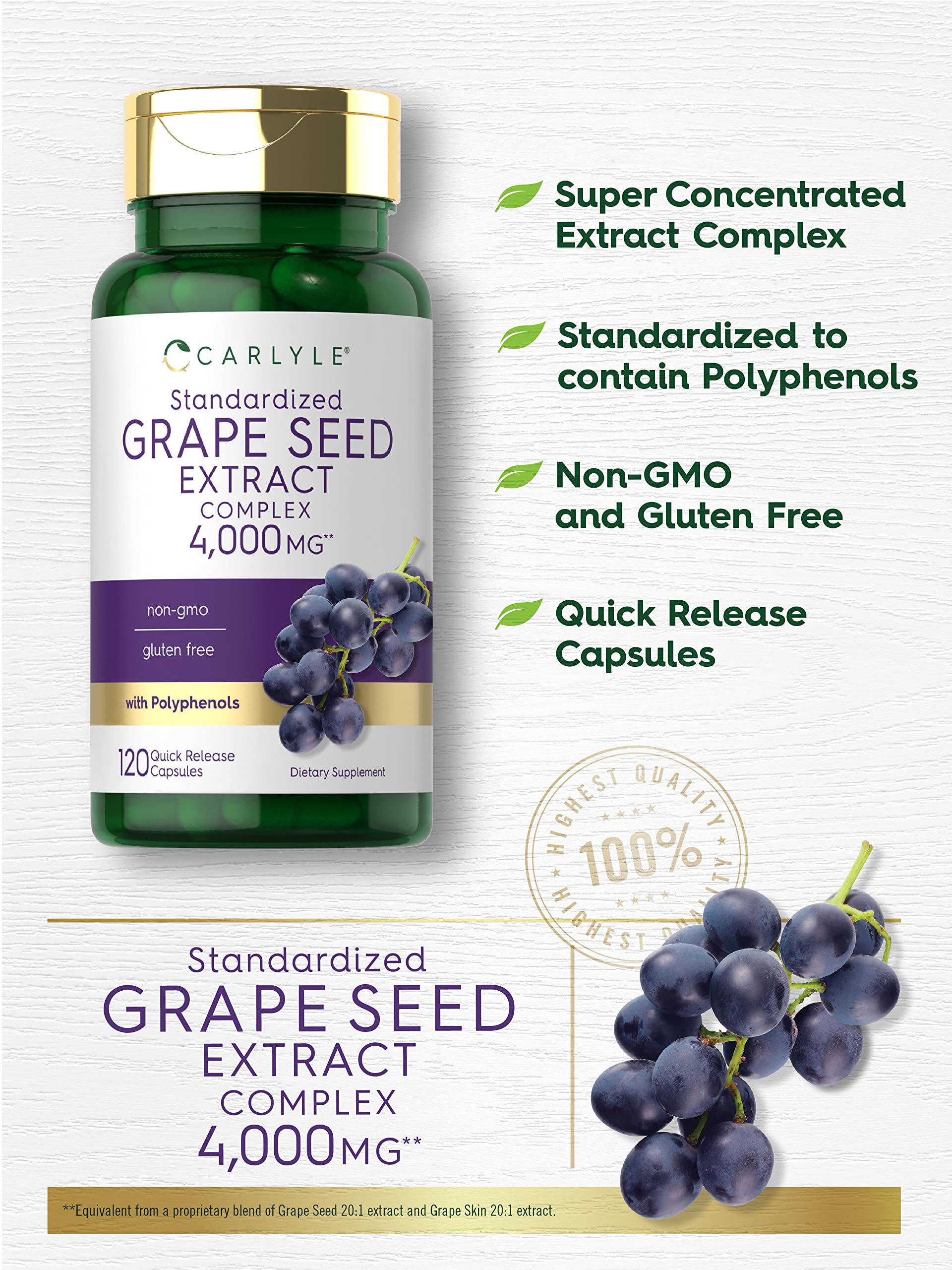 Carlyle Grape Seed Extract 4,000mg | 120 Quick Release Capsules | Standardized Extract Carlyle uk supplements
