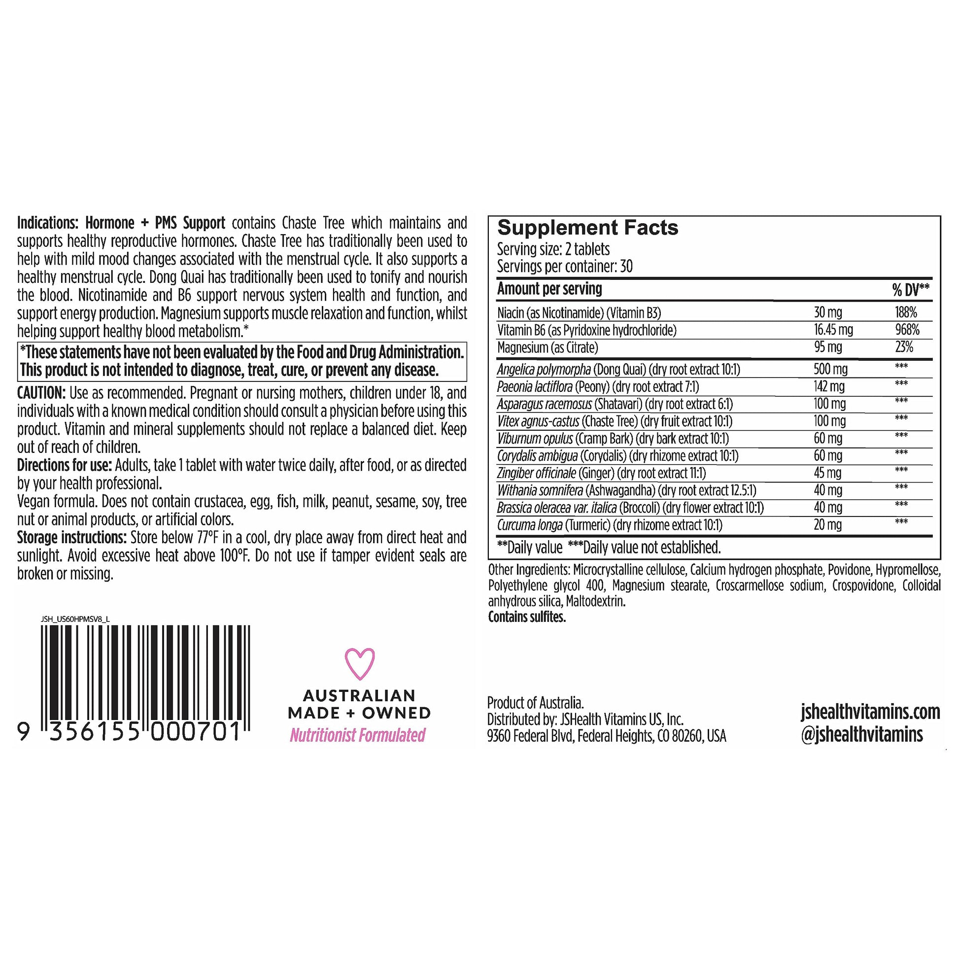 JSHealth Vitamins Hormone Balance for Women and PMS Support Supplement - Premenstrual Symptom Relief with Vitamins B3, B6 & Magnesium (60) JSHealth uk supplements