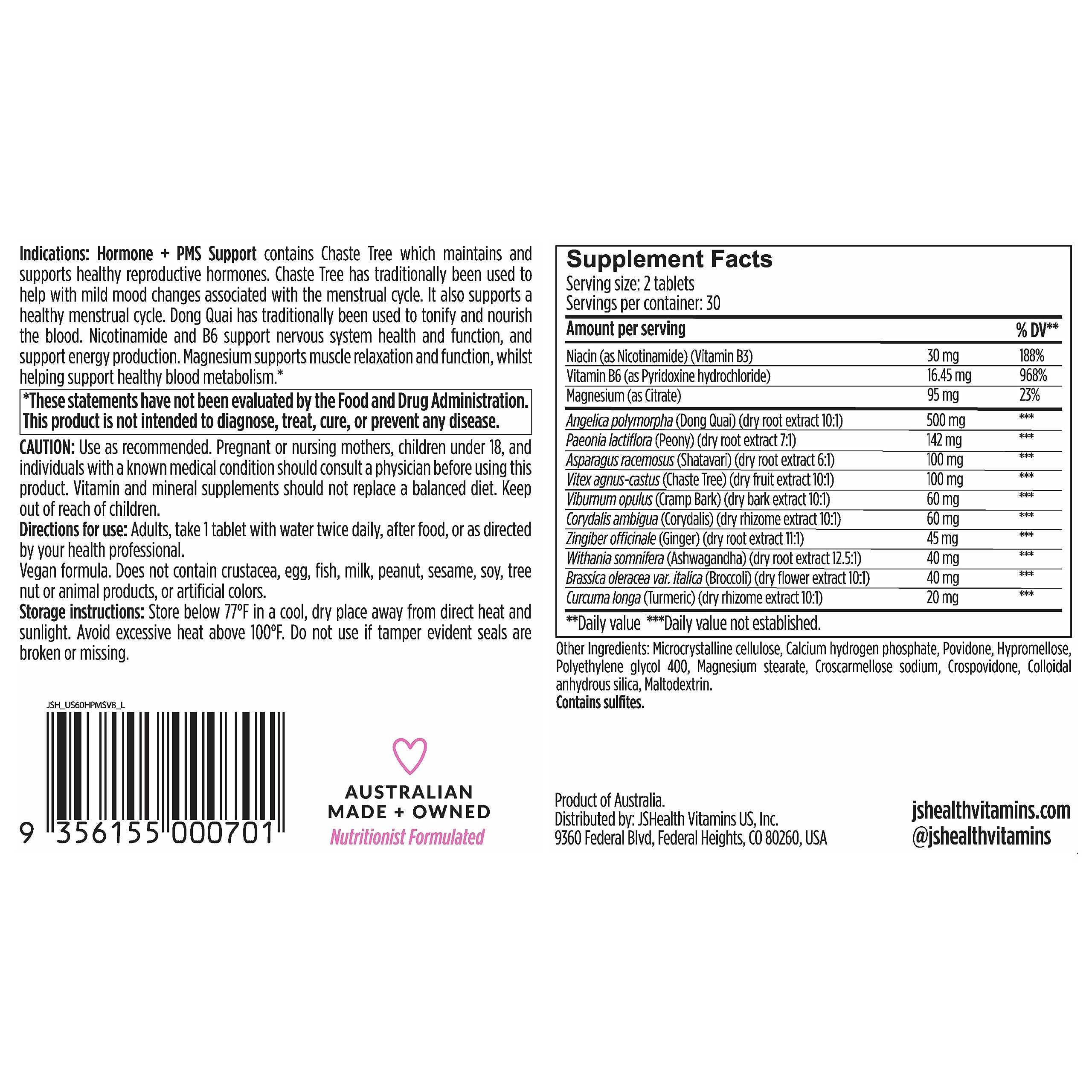 JSHealth Vitamins Hormone Balance for Women and PMS Support Supplement - Premenstrual Symptom Relief with Vitamins B3, B6 & Magnesium (60) JSHealth uk supplements