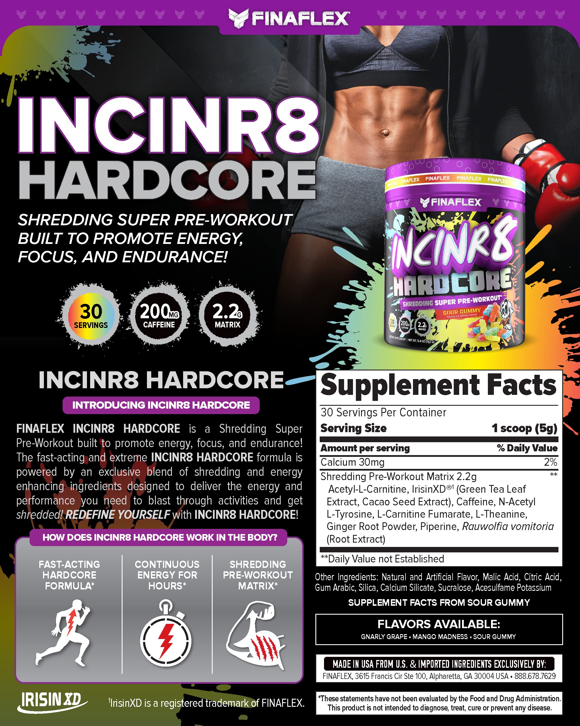 FINAFLEX INCINR8 Hardcore, Sour Gummy - 5.4 oz (30 Servings) - Energy, Focus & Endurance FINAFLEX uk supplements