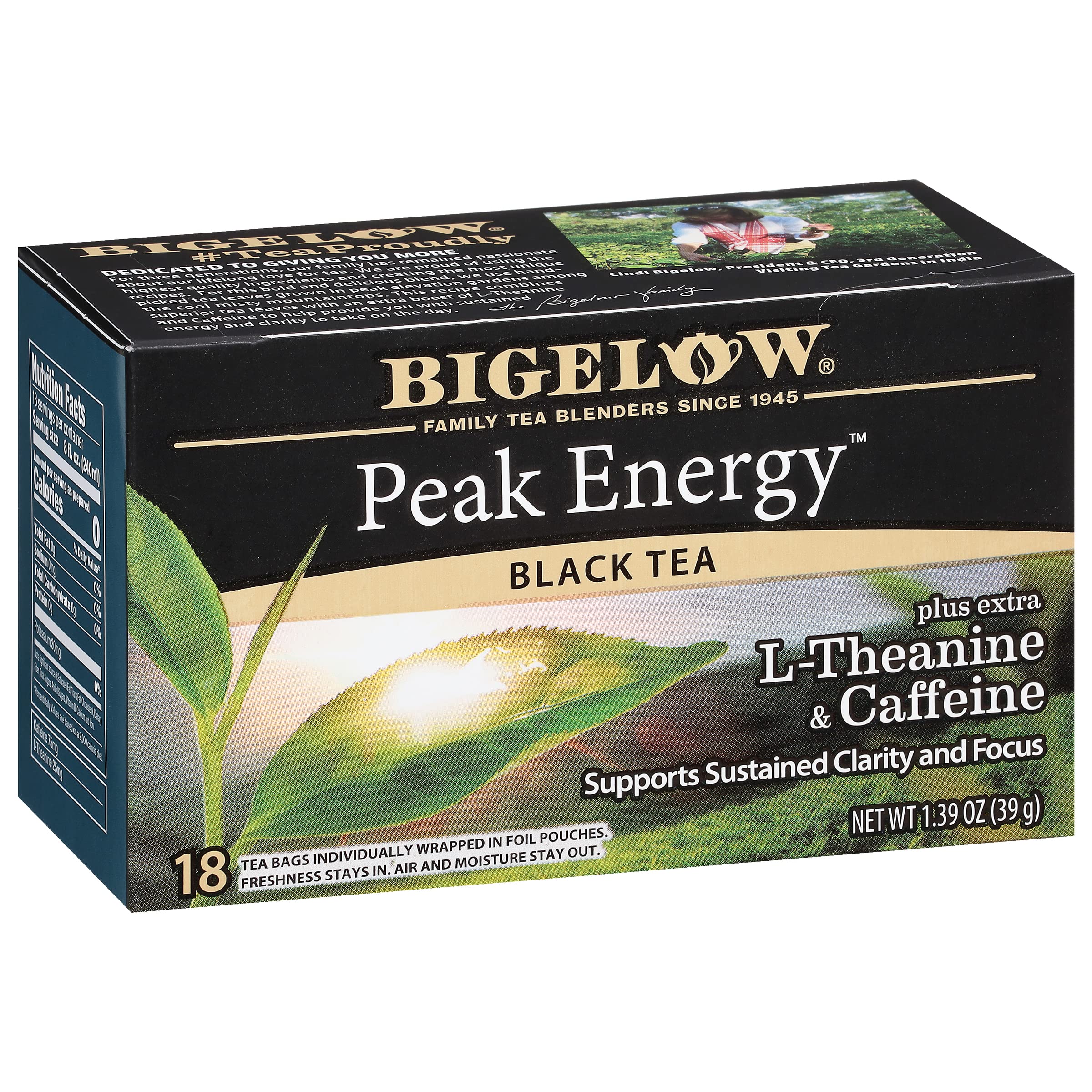 Bigelow Tea Peak Energy plus extra L-Theanine & Caffeine, 18 Count (Pack of 6), 108 Total Tea Bags Bigelow Tea uk supplements