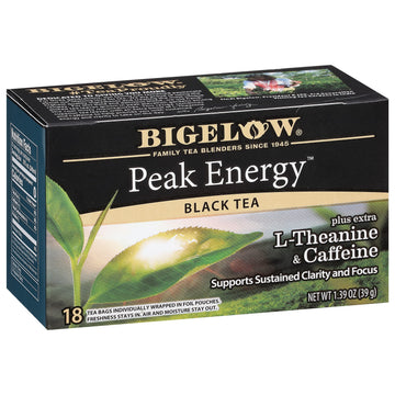Bigelow Tea Peak Energy plus extra L-Theanine & Caffeine, 18 Count (Pack of 6), 108 Total Tea Bags Bigelow Tea uk supplements