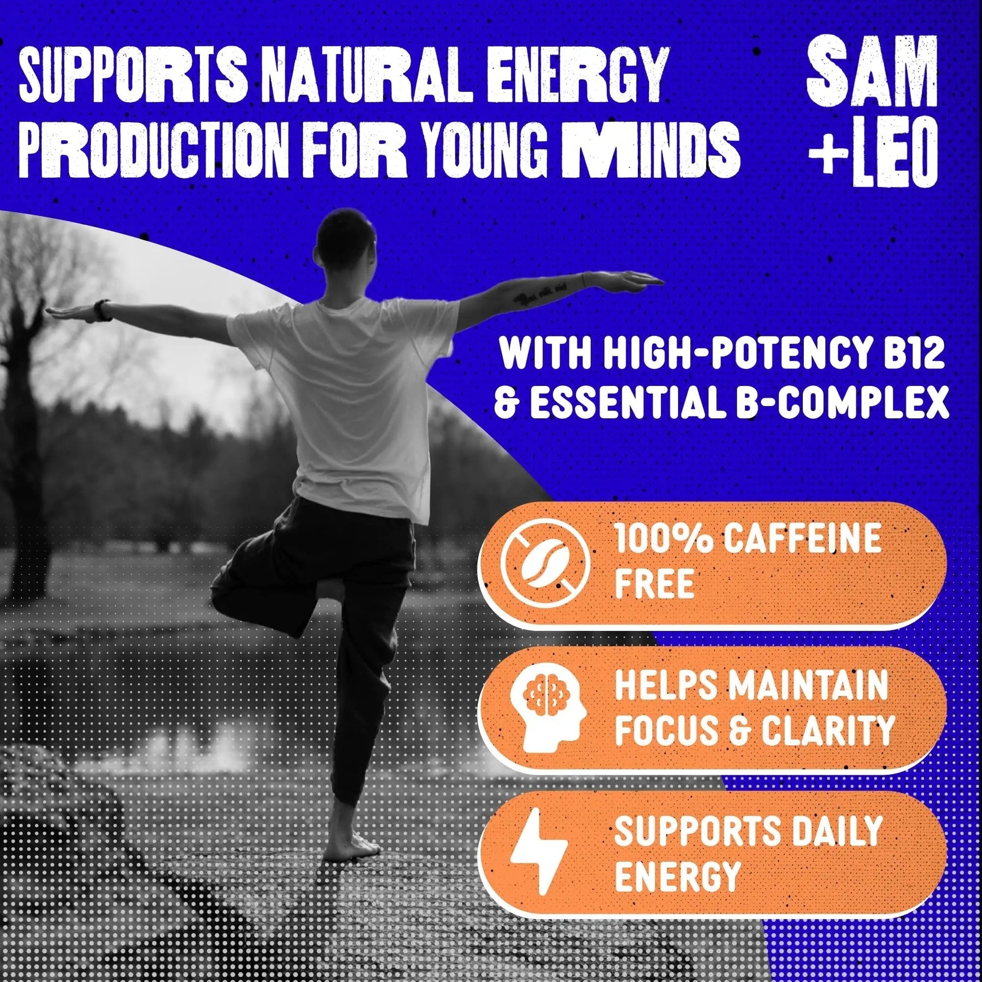 SAM+LEO Vitamin B Complex Gummies with Biotin for Kids & Teens - Caffeine-Free Focus & Energy Support Supplement Gummies | SAM+LEO uk supplements