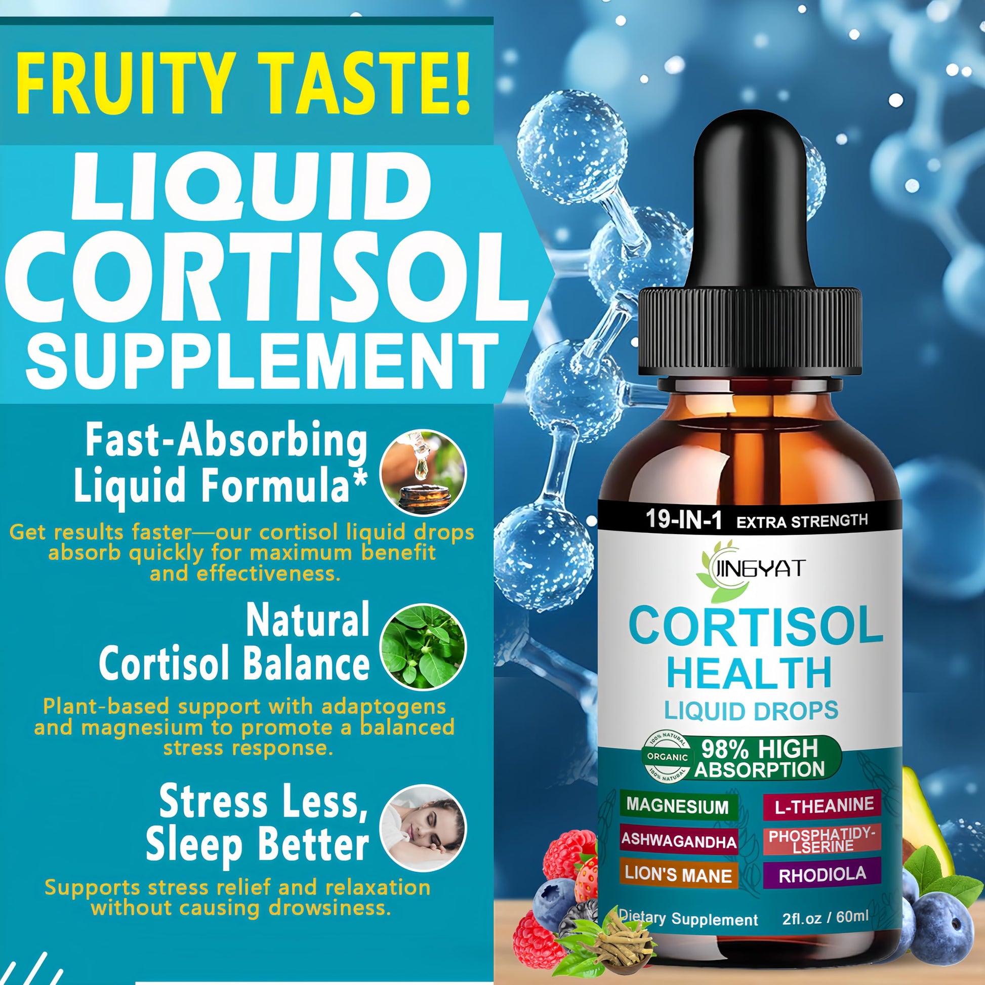 Cortisol Supplements for Women,19-in-1 Cortisol Supplement Liquid Drops w/Magnesium,L-Theanine,Ashwagandha,Omega-3, High Absorption Hormone Balanced for Women Drops - Sleep Focus Mood, Non-GMO JINGYAT uk supplements