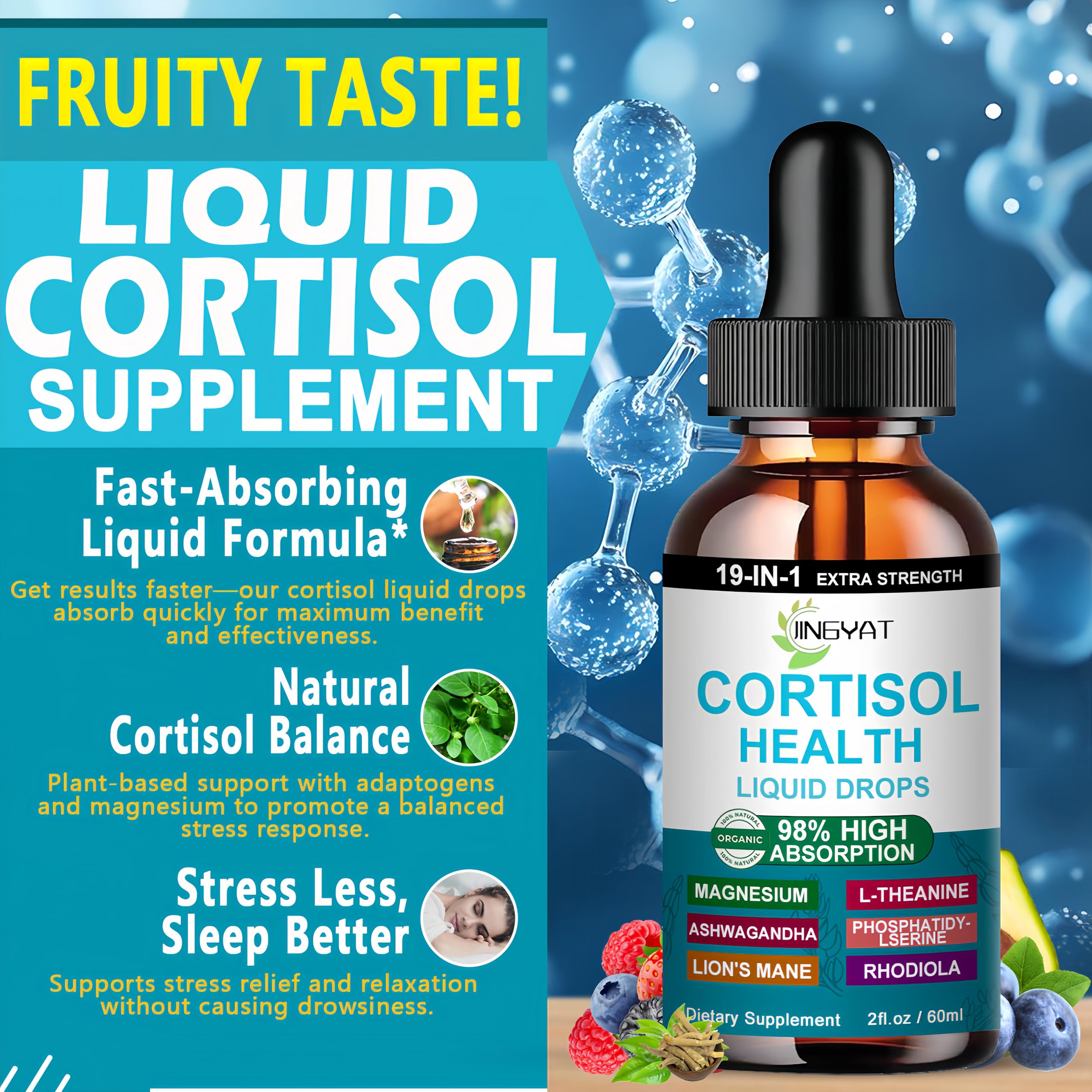 Cortisol Supplements for Women,19-in-1 Cortisol Supplement Liquid Drops w/Magnesium,L-Theanine,Ashwagandha,Omega-3, High Absorption Hormone Balanced for Women Drops - Sleep Focus Mood, Non-GMO JINGYAT uk supplements